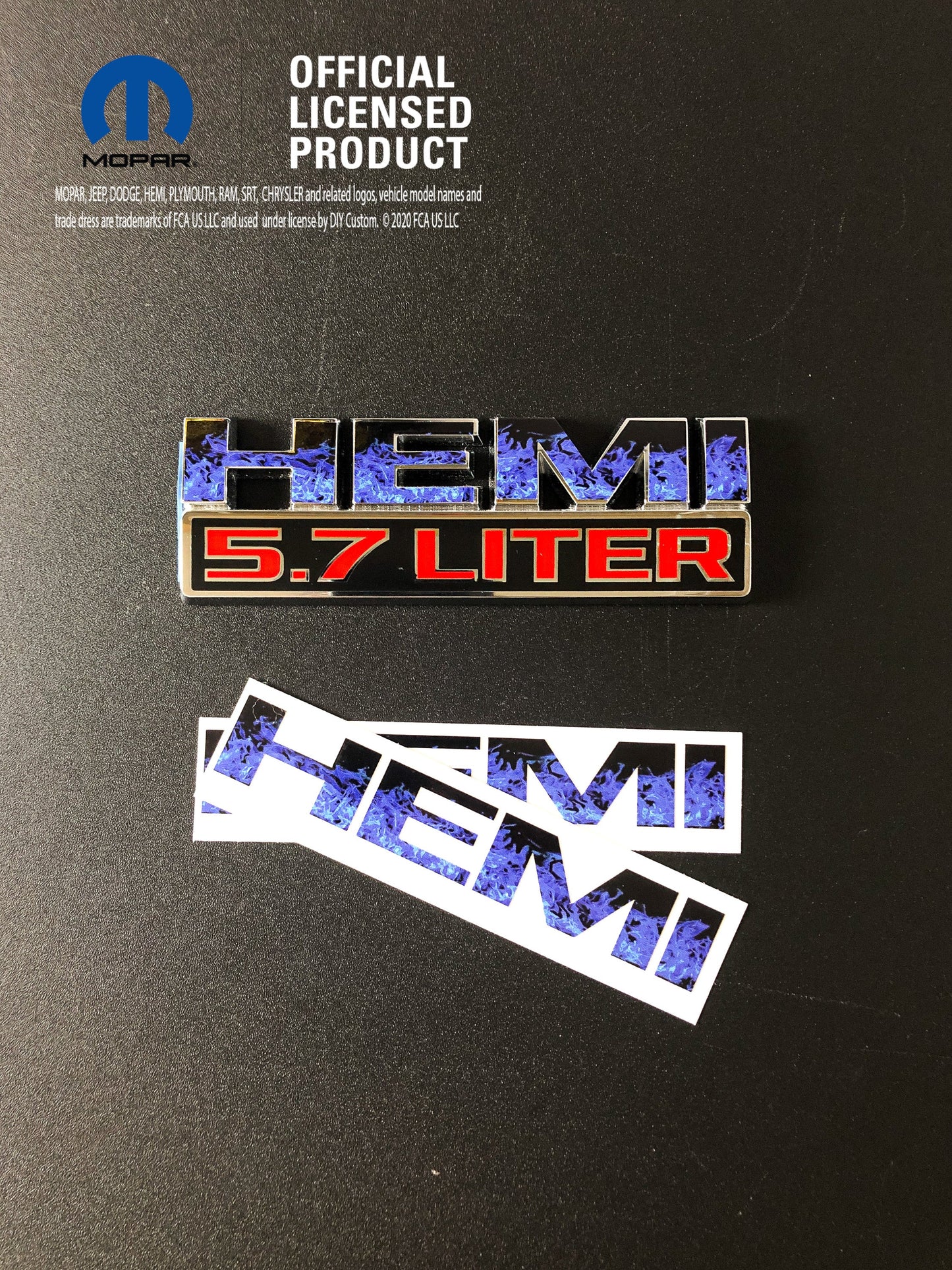 RAM 1500 HEMI Fender Emblem Overlay Decals (Pair) BLUE FIRE FLAMES Fits 2013-2024