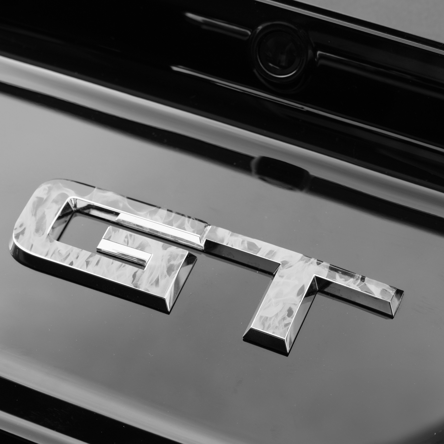 GT "Grayscale Fire Flames" Rear Emblem Overlay Decal Fits 2015-2023 Mustang GT