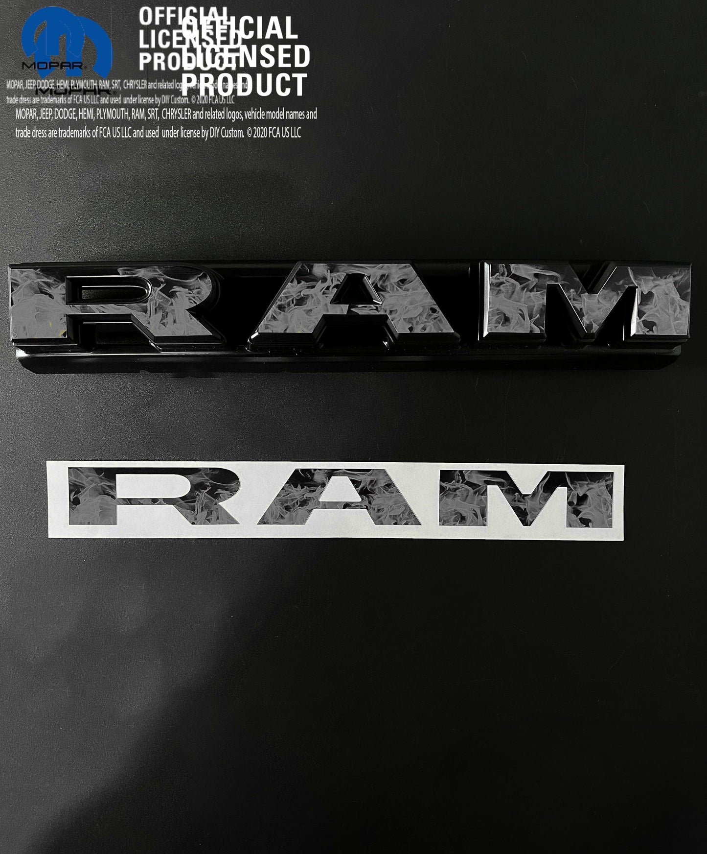 RAM Grill Emblem Overlay Decals GRAYSCALE FIRE FLAMES Fits 2009-2025 1500-5500