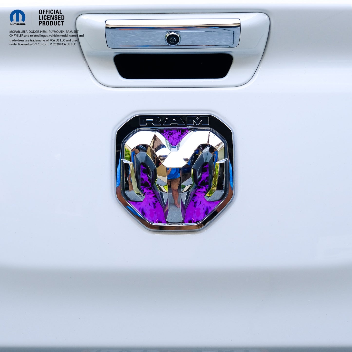 RAM Tailgate/Grill RAM Head Emblem Overlay Decals PURPLE FLAMES Fits 2011-2024 Trucks
