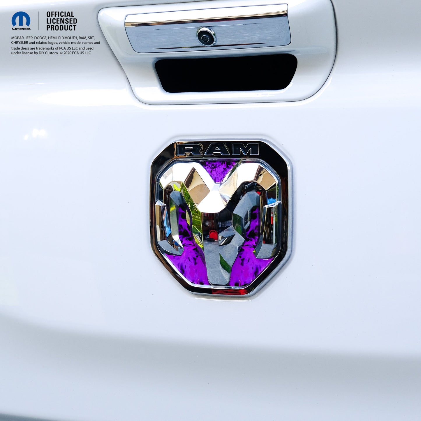 RAM Tailgate/Grill RAM Head Emblem Overlay Decals PURPLE FLAMES Fits 2011-2024 Trucks