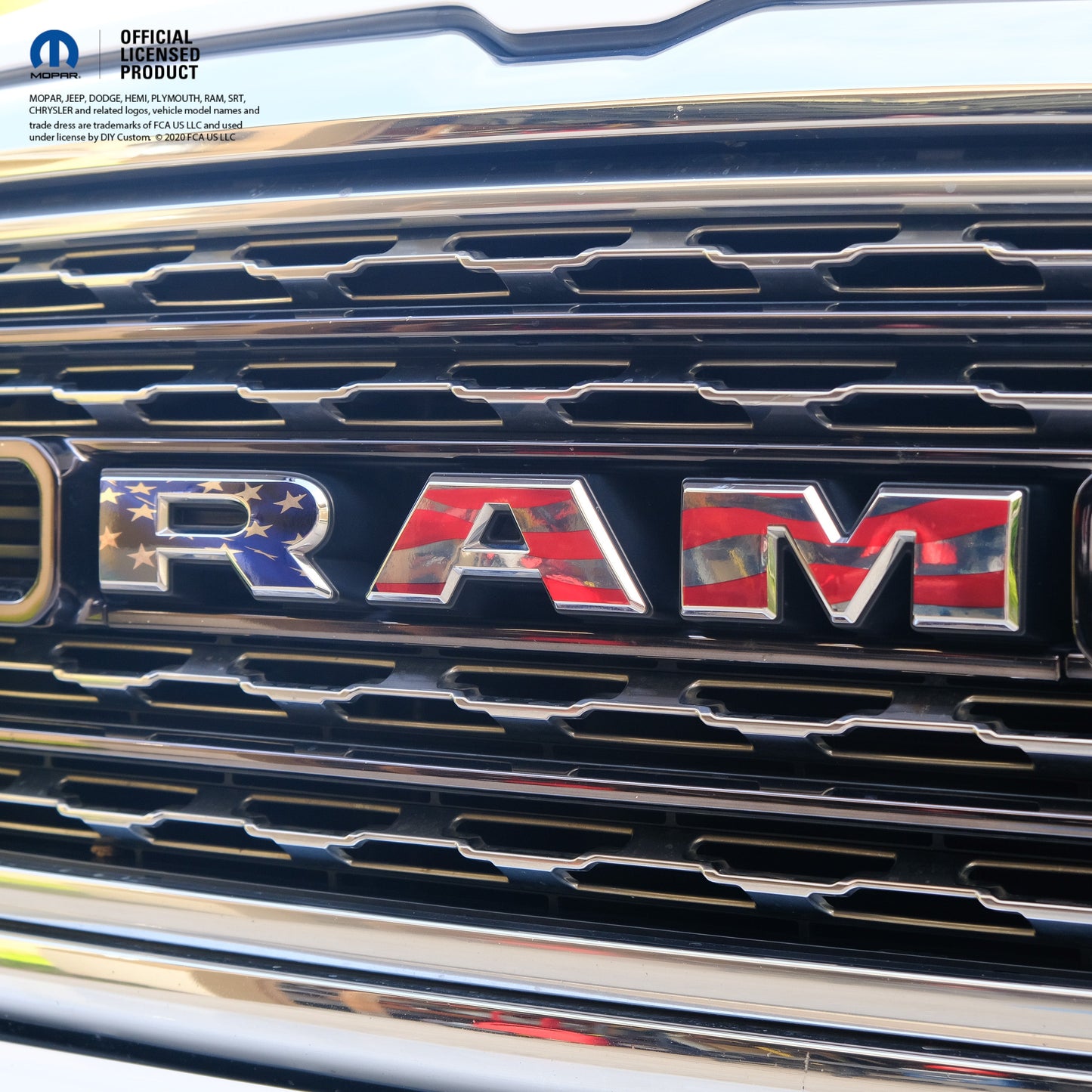 Chrome RAM Emblem Overlay Decals AMERICAN FLAG 2009-2026