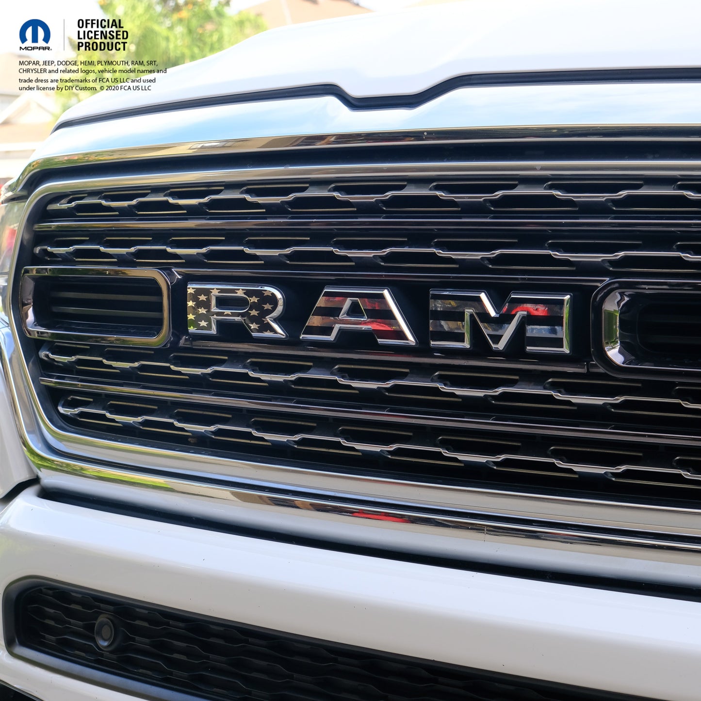 Chrome RAM Emblem Overlay Decals BLACK & WHITE AMERICAN FLAG