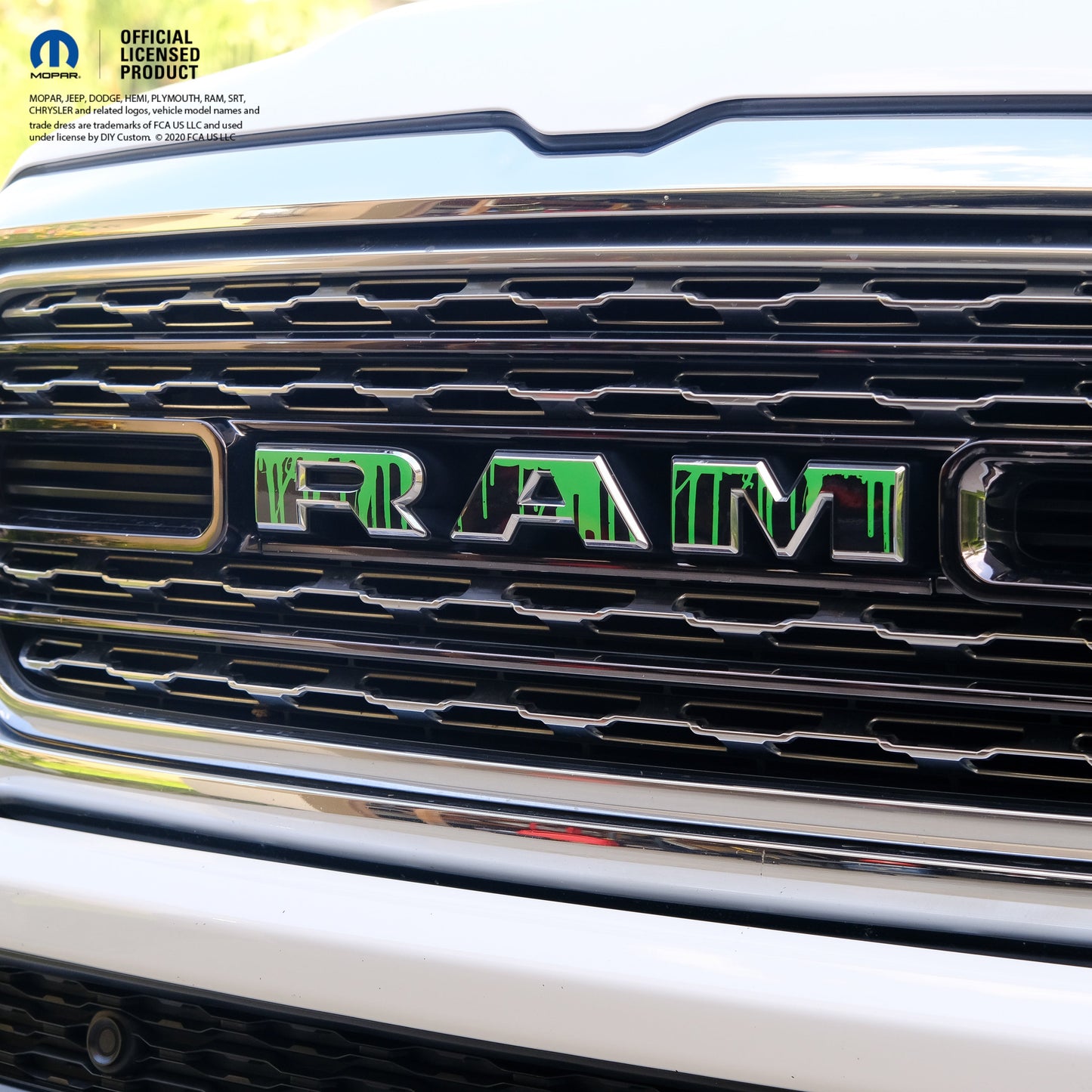 RAM Grill Emblem Overlay Decals DRIPPING GREEN Fits 2009-2025 1500-5500