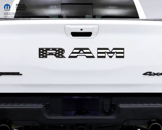 1500 RAM Tailgate Emblem Overlay Decals Black & White American Flag Fits 2009-2026 Trucks