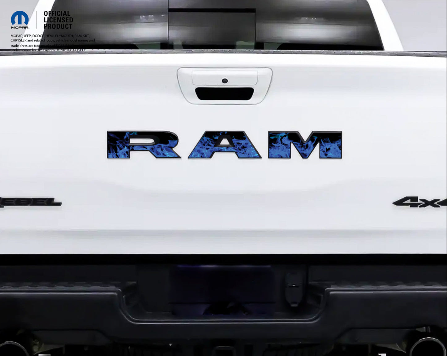 2500 3500 RAM Tailgate Letters Overlay Decals Blue Flames Fits 2019-2026 Trucks