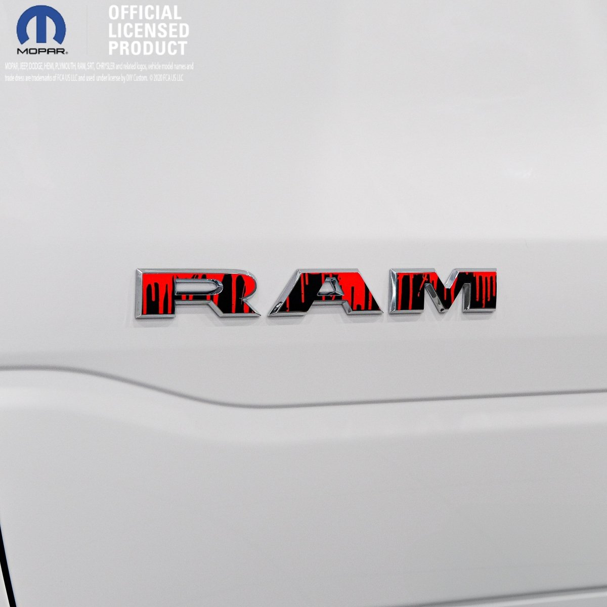 RAM Door x2 Emblem Overlay Decals DRIPPING RED Fits 2019-2026 RAM Trucks - Tiny Wrapz