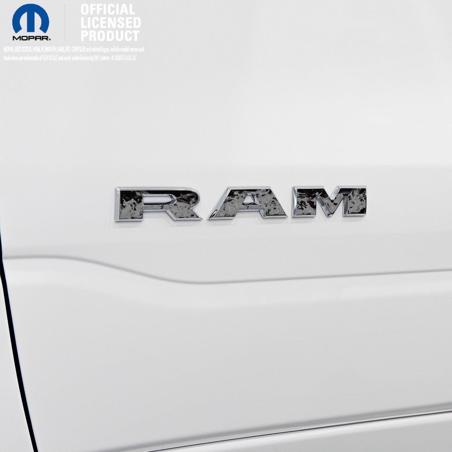 RAM Door x2 Emblem Overlay Decals L&R GRAYSCALE FIRE FLAMES Fits 2019-2025 RAM Trucks