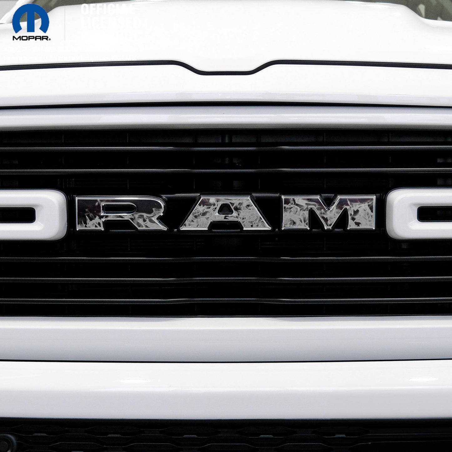 RAM Grill Emblem Overlay Decals GRAYSCALE FIRE FLAMES Fits 2009-2025 1500-5500