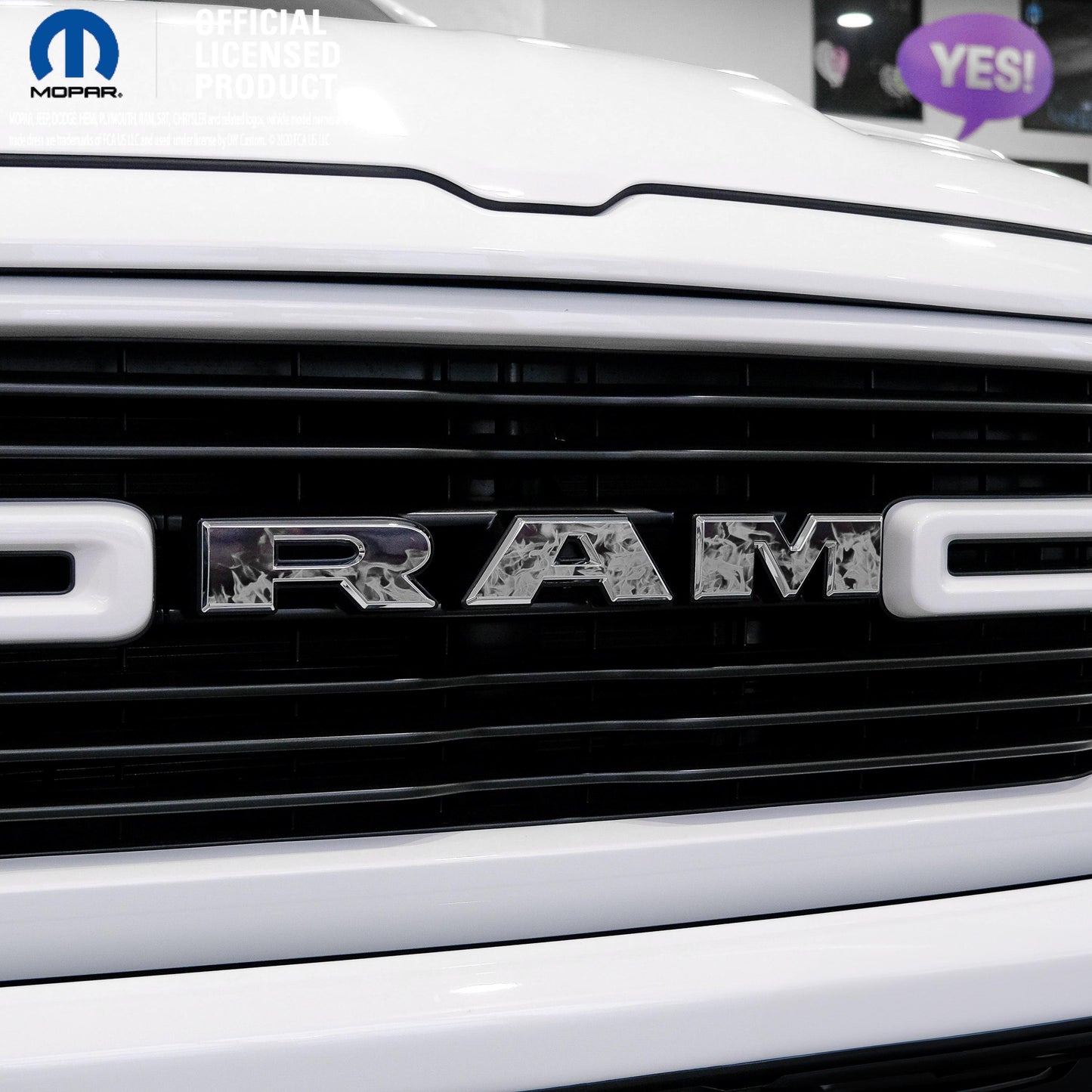 RAM Grill Emblem Overlay Decals GRAYSCALE FIRE FLAMES Fits 2009-2025 1500-5500