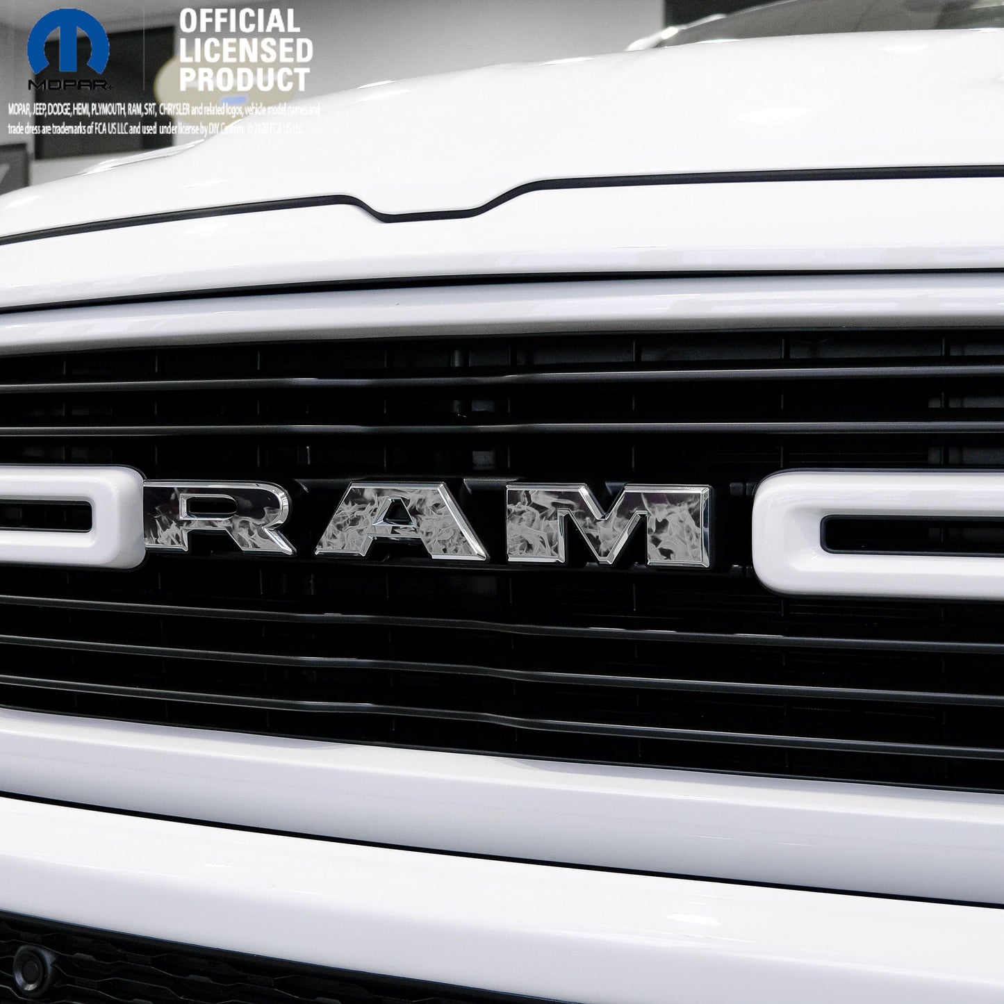RAM Grill Emblem Overlay Decals GRAYSCALE FIRE FLAMES Fits 2009-2025 1500-5500