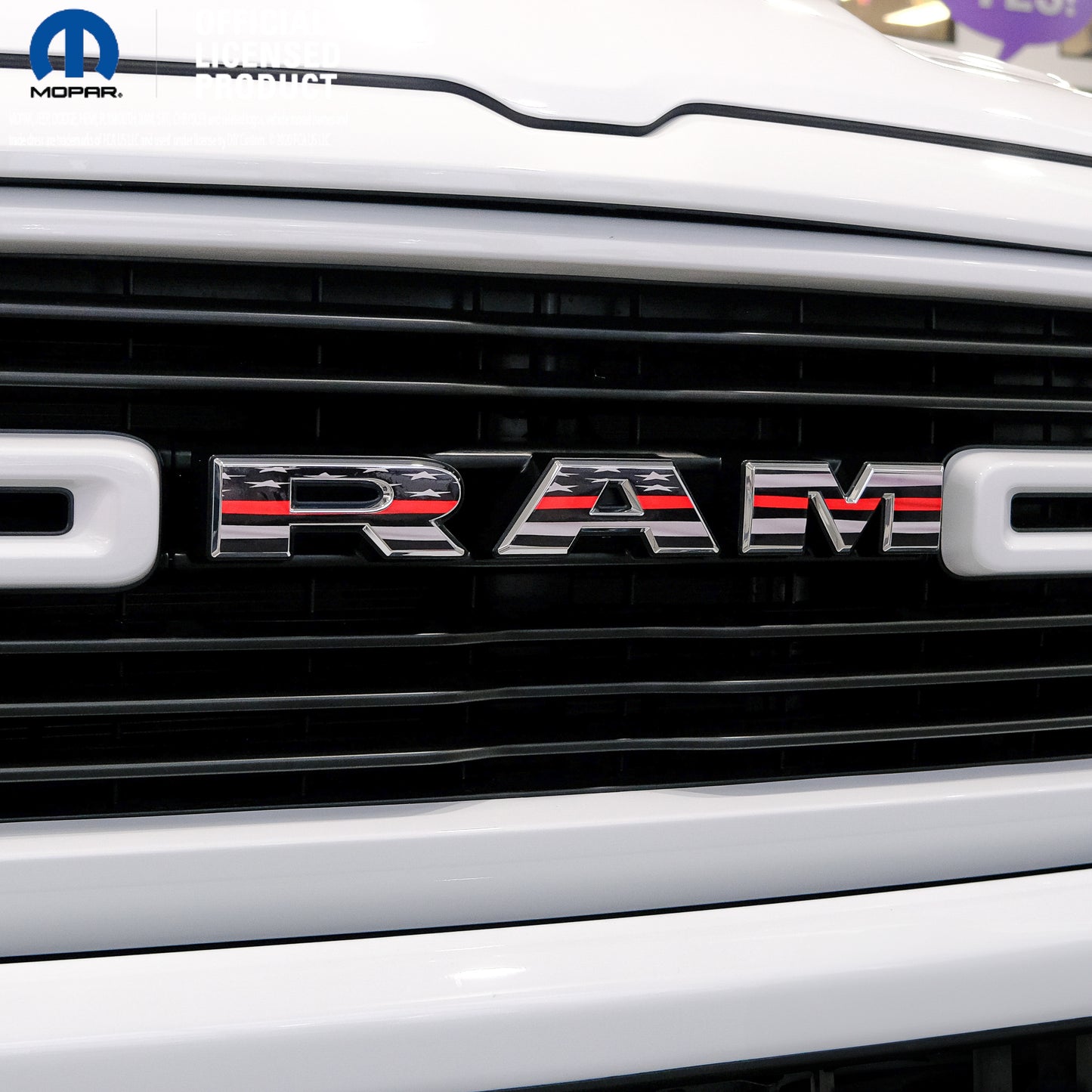 5th Gen RAM 1500 Grill Thin RedLine Waving American Flag