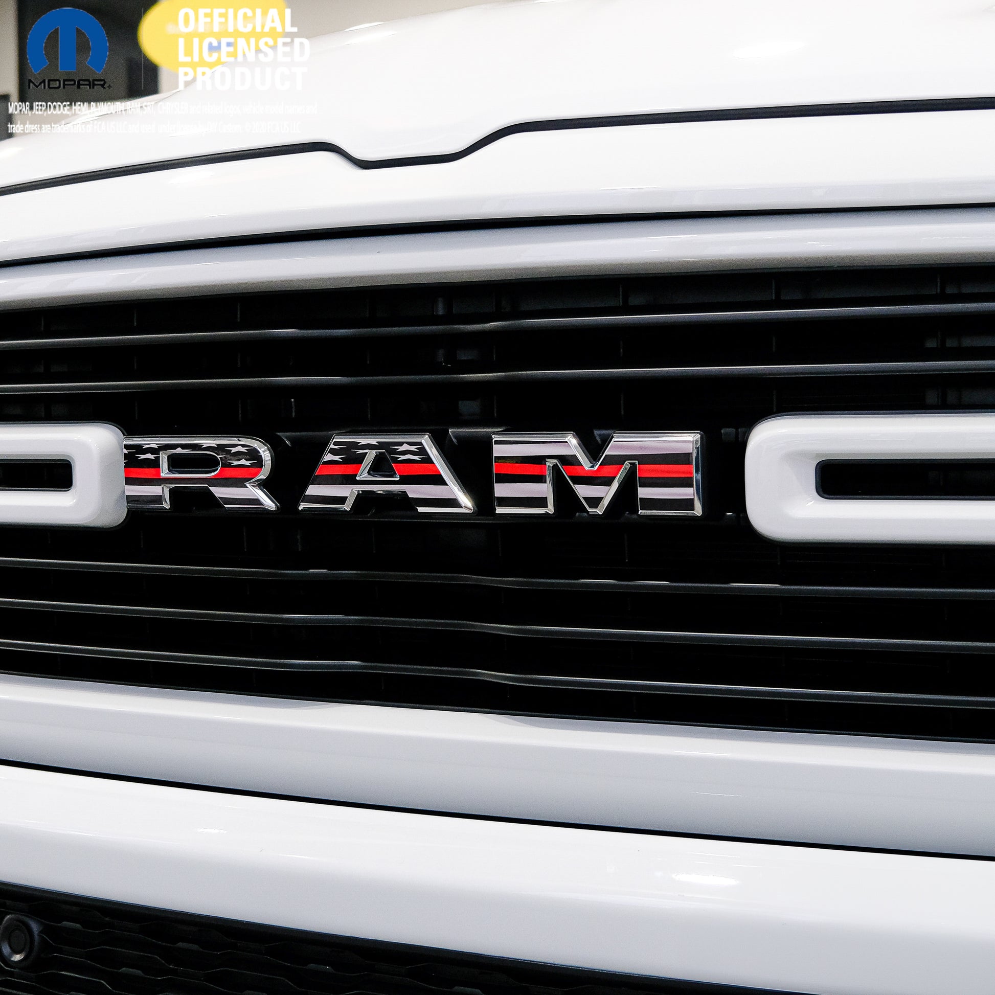 5th Gen RAM 1500 Grill Thin Red Line Waving American Flag