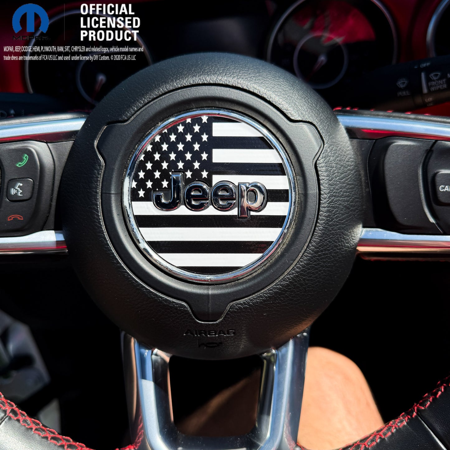 Jeep Wrangler JL Gladiator Steering Wheel Circle Black & White American Flag Vinyl Decal Sticker