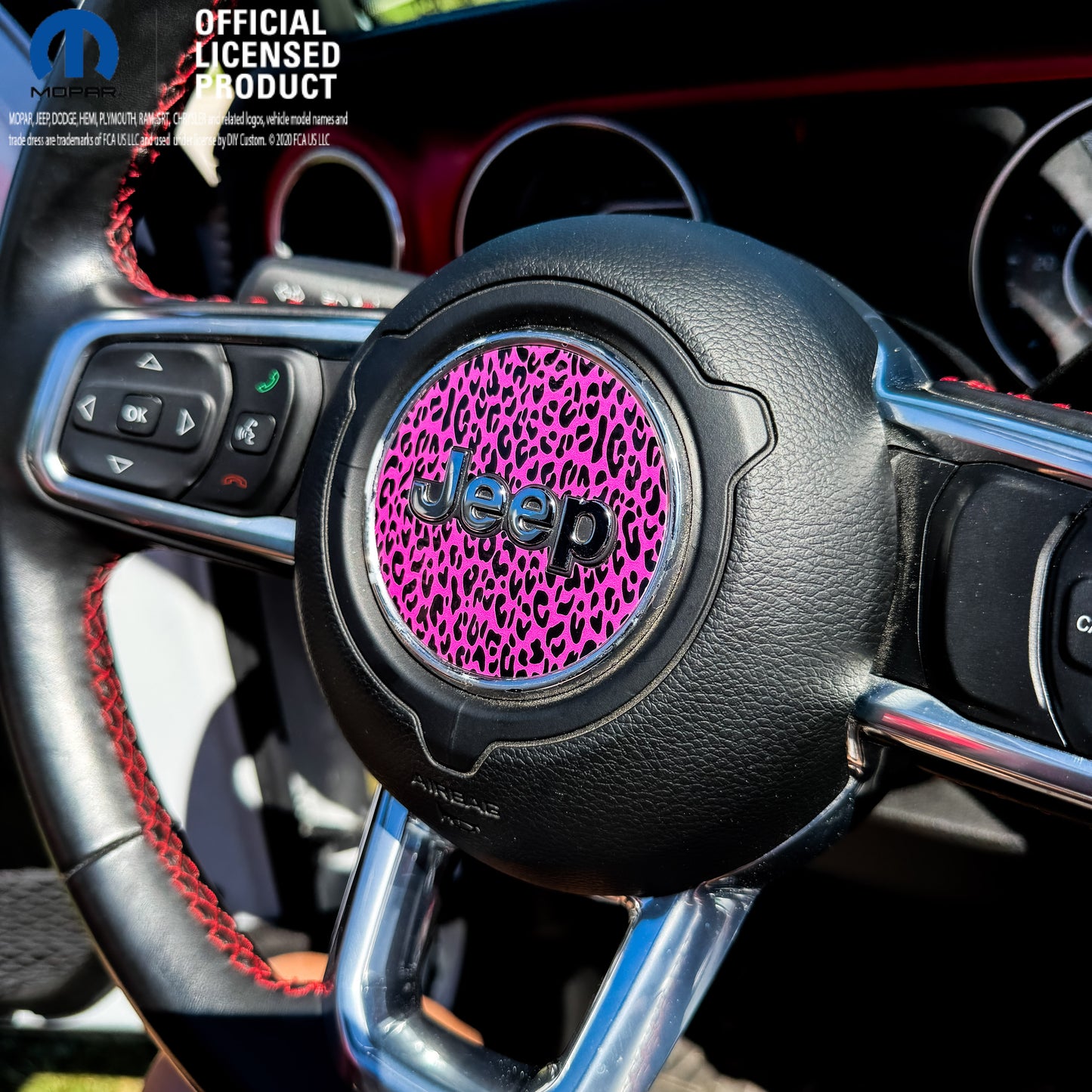 Jeep Wrangler JL Gladiator Steering Wheel Circle Pink Leopard Vinyl Decal Sticker