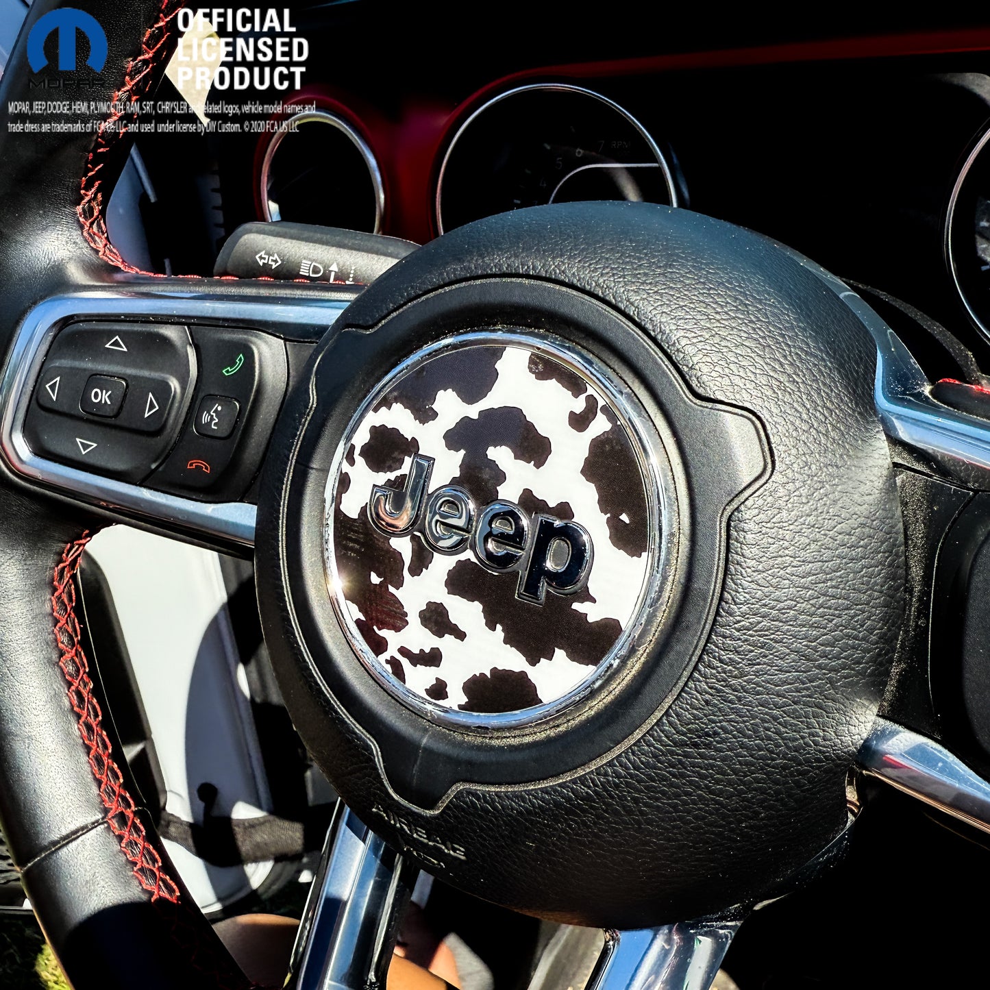 Jeep Wrangler JL Gladiator Steering Wheel Circle Black Cow Print Vinyl Decal Sticker