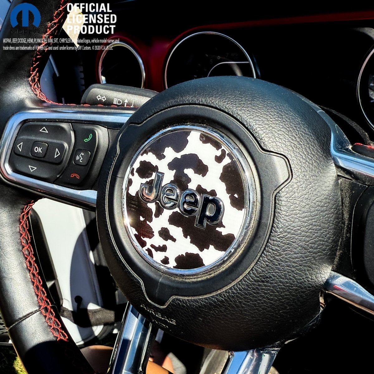 Jeep Wrangler JK Steering Wheel Circle Black Cow Print Vinyl Decal Sticker 2007-2017 - Tiny Wrapz