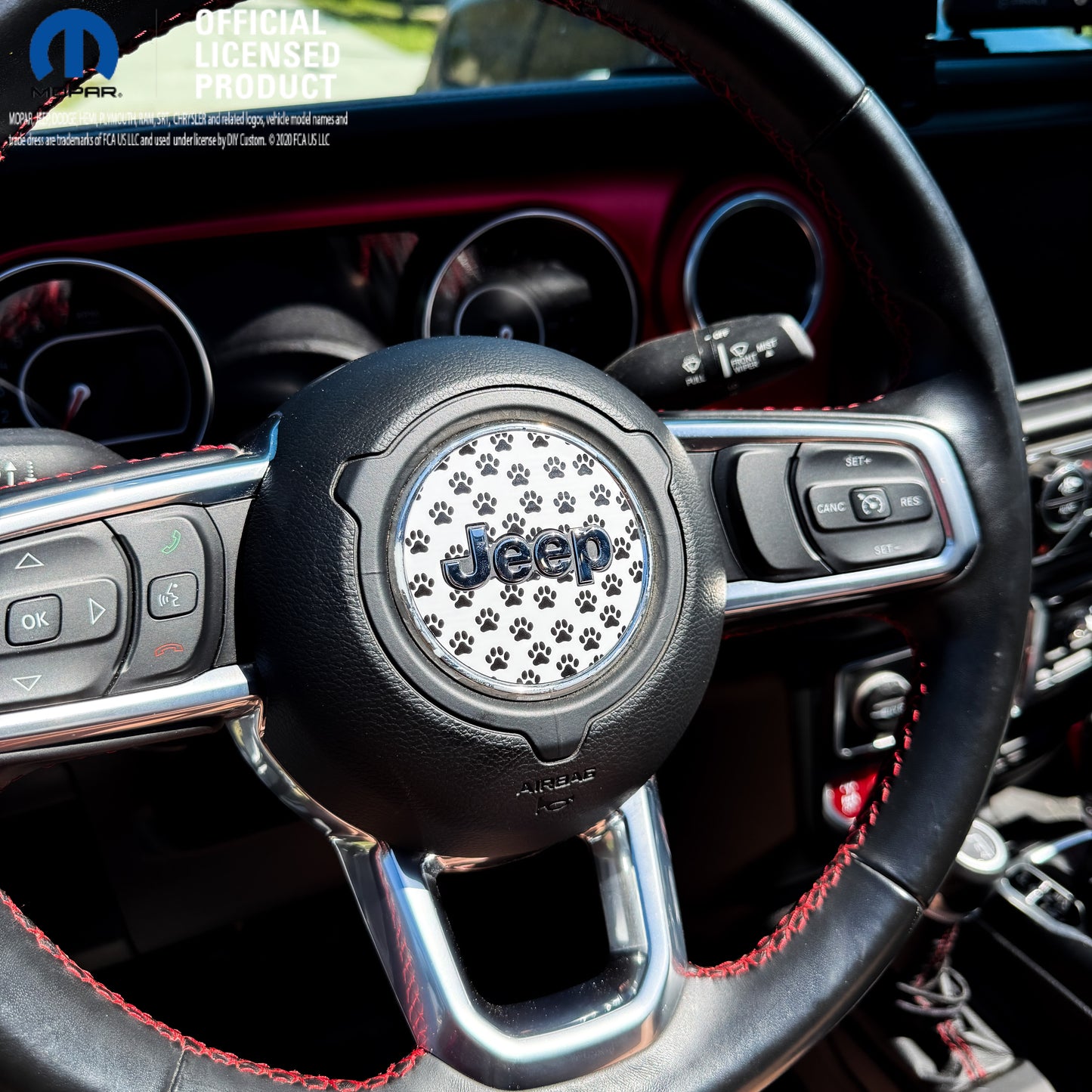 Jeep Wrangler JL Gladiator Steering Wheel Circle Black and White Dog Paws Vinyl Decal Sticker