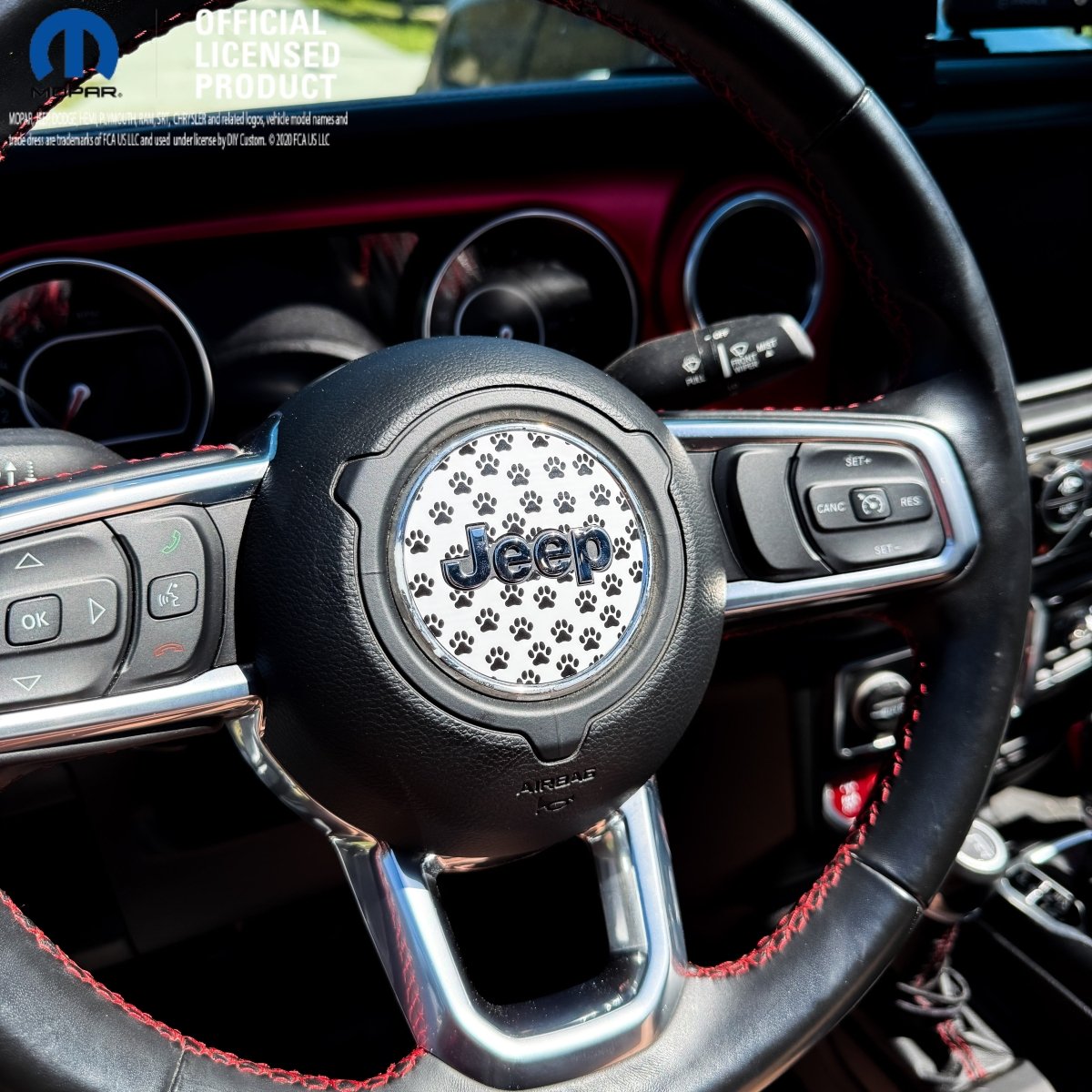 Jeep Wrangler JK Steering Wheel Circle Black & White Dog Paws Vinyl Decal Sticker 2007-2017 - Tiny Wrapz