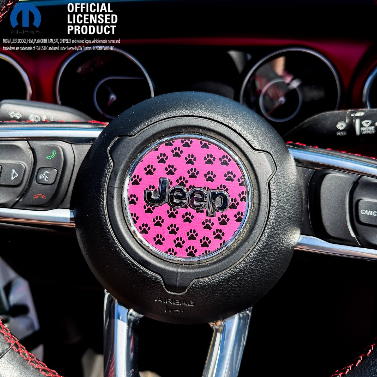 Jeep Wrangler JL Gladiator Steering Wheel Circle Black and Pink Dog Paws Vinyl Decal Sticker