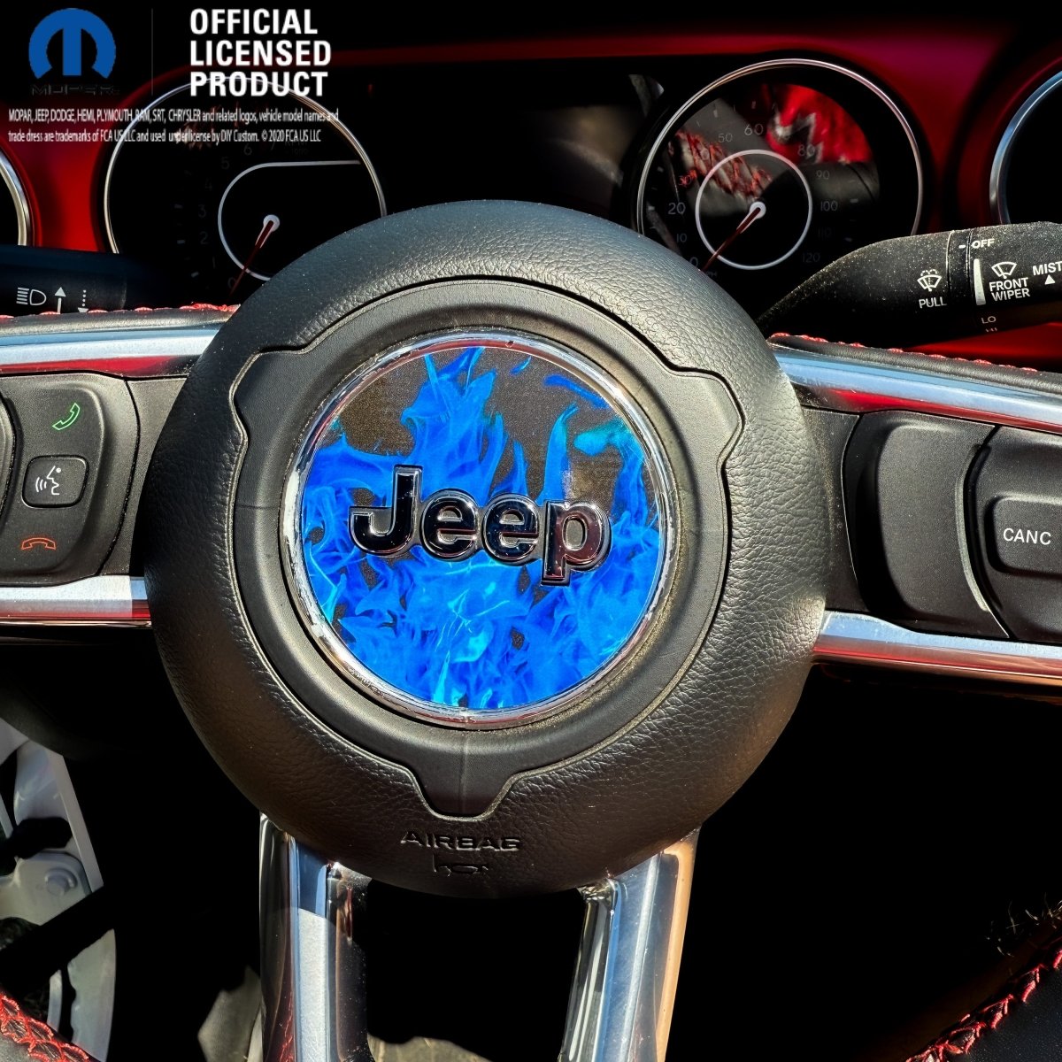 Jeep Wrangler JL Gladiator Steering Wheel Circle Blue Flames Vinyl Decal Sticker