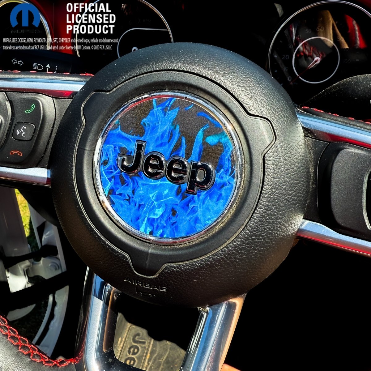 Jeep Wrangler JK Steering Wheel Circle Blue Flames Vinyl Decal Sticker 2007-2017 - Tiny Wrapz