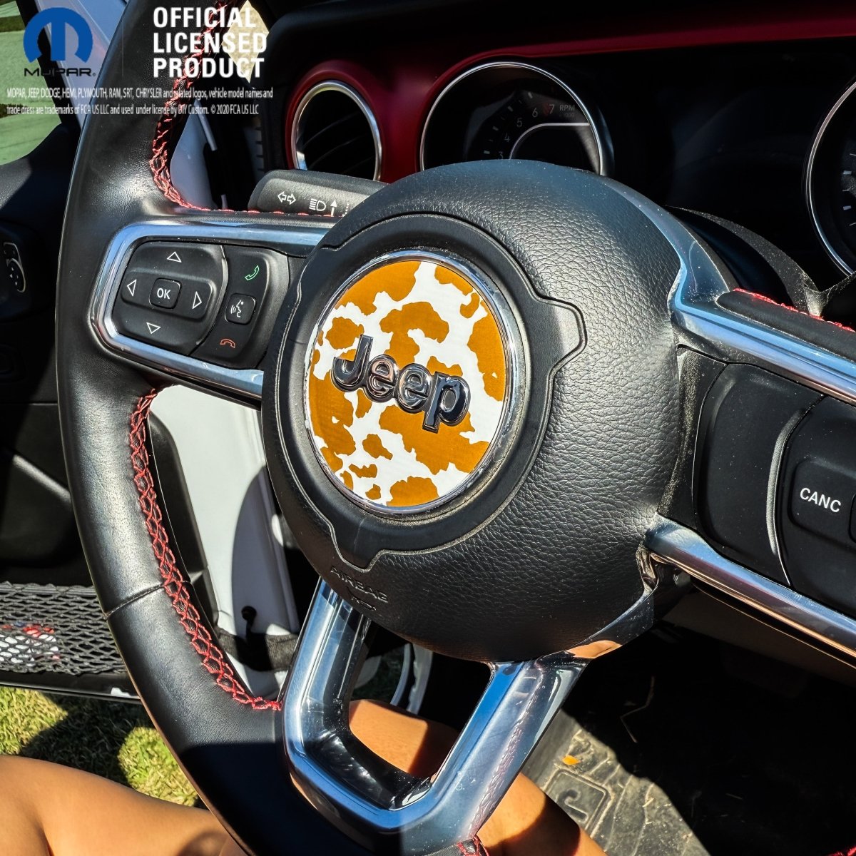 Jeep Wrangler JK Steering Wheel Circle Brown Cow Vinyl Decal Sticker 2007-2017 - Tiny Wrapz
