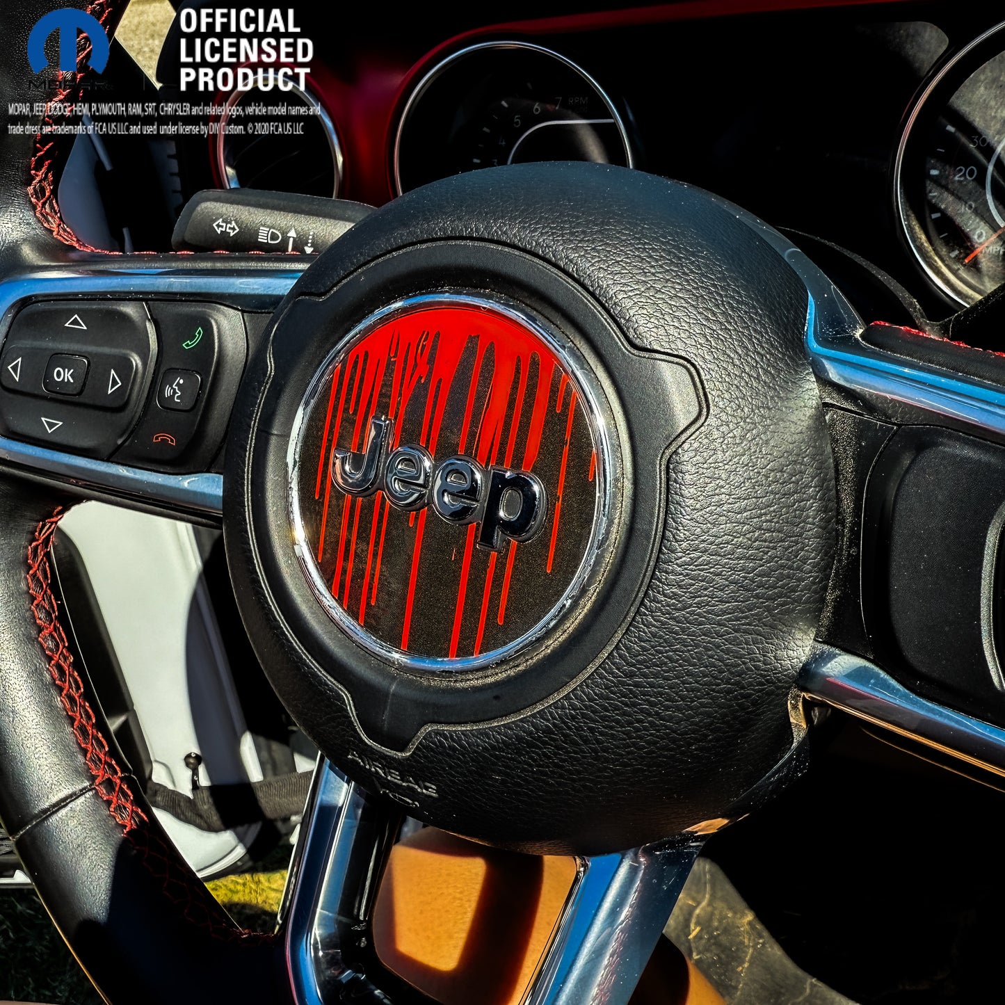 Jeep Wrangler JL Gladiator Steering Wheel Circle Dripping Red Vinyl Decal Sticker