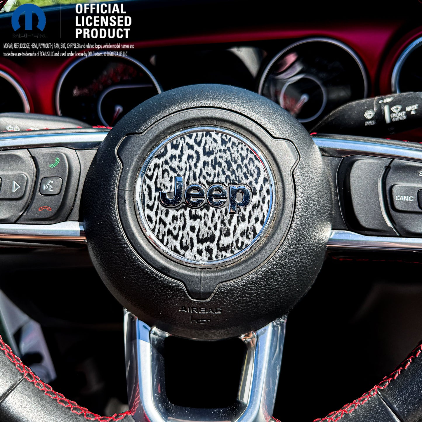 Jeep Wrangler JL Gladiator Steering Wheel Circle Grayscale Leopard Vinyl Decal Sticker