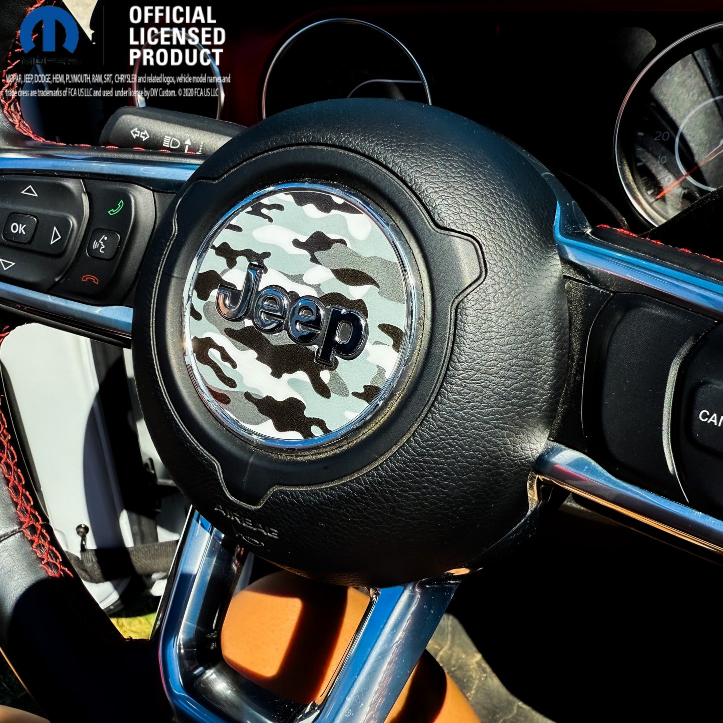 Jeep Wrangler JL Gladiator Steering Wheel Circle Grayscale Camo Vinyl Decal Sticker