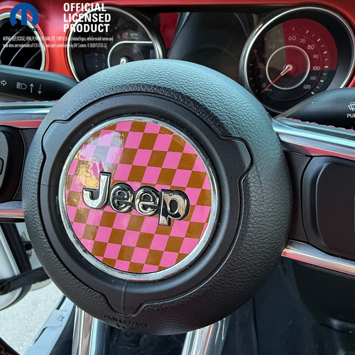 Jeep Wrangler JL Gladiator Steering Wheel Pink & Brown Circle Checkered Flag Vinyl Decal Sticker - Tiny Wrapz