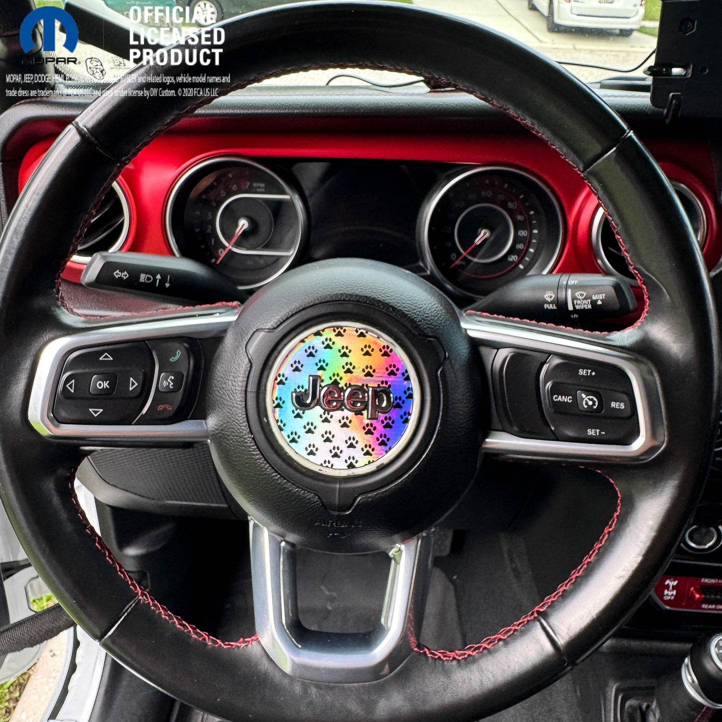 Jeep Wrangler JL Gladiator Steering Wheel Circle Holographic Dog Paws Vinyl Decal Sticker