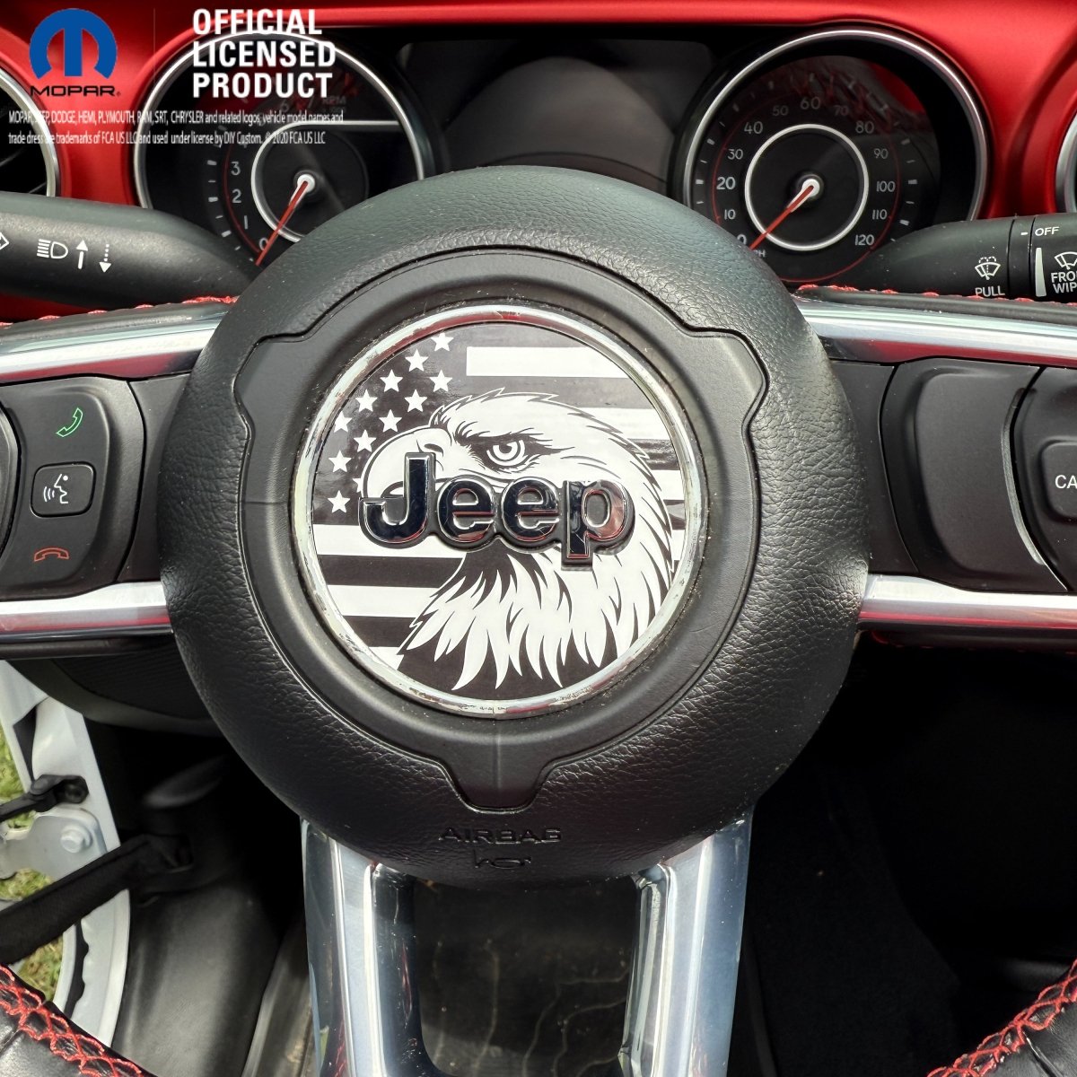 Jeep Wrangler JK Steering Wheel Circle Black & White Bald Eagle American Flag Vinyl Decal Sticker 2007-2017 - Tiny Wrapz