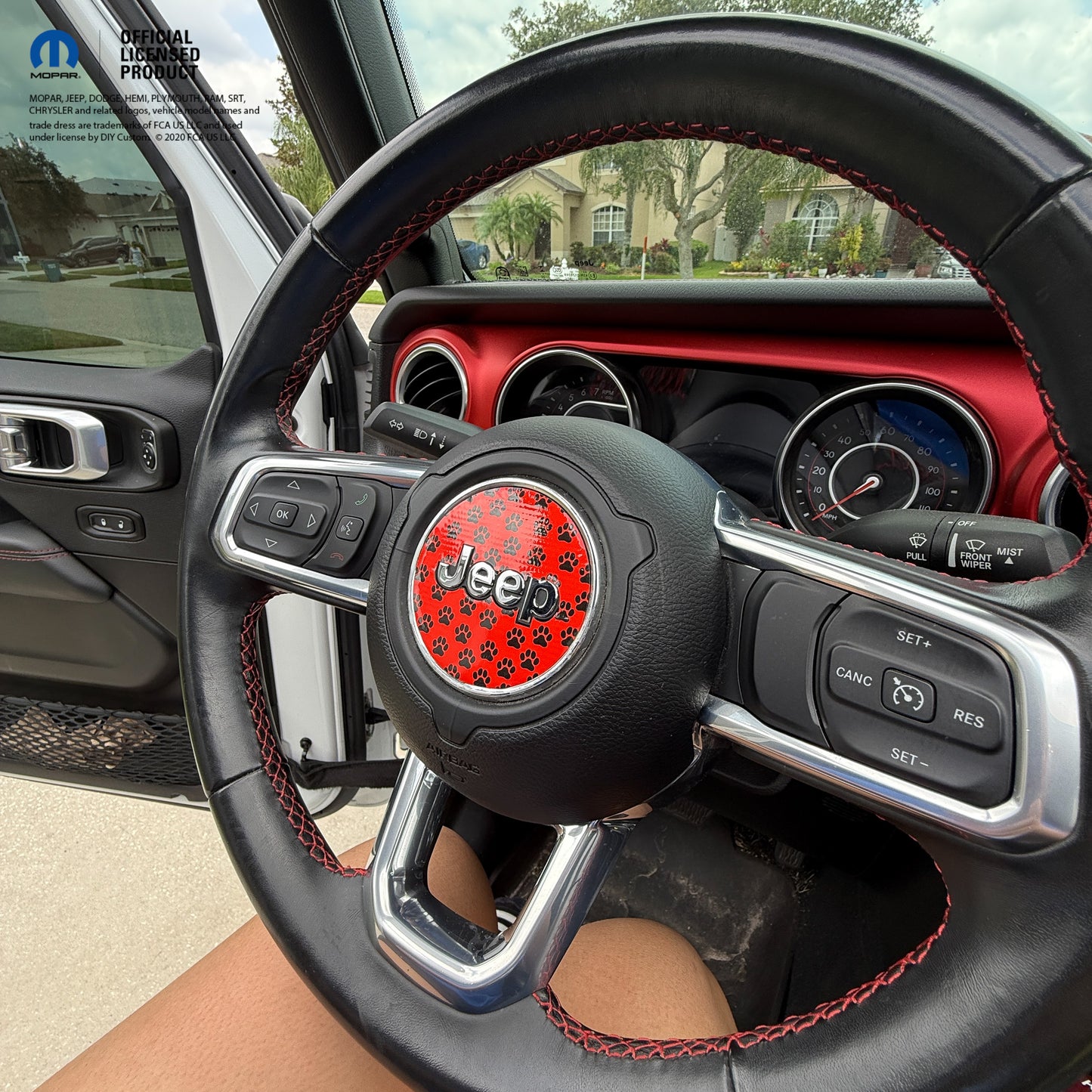 Jeep Wrangler JL Gladiator Steering Wheel Circle Black and Red Dog Paws Vinyl Decal Sticker