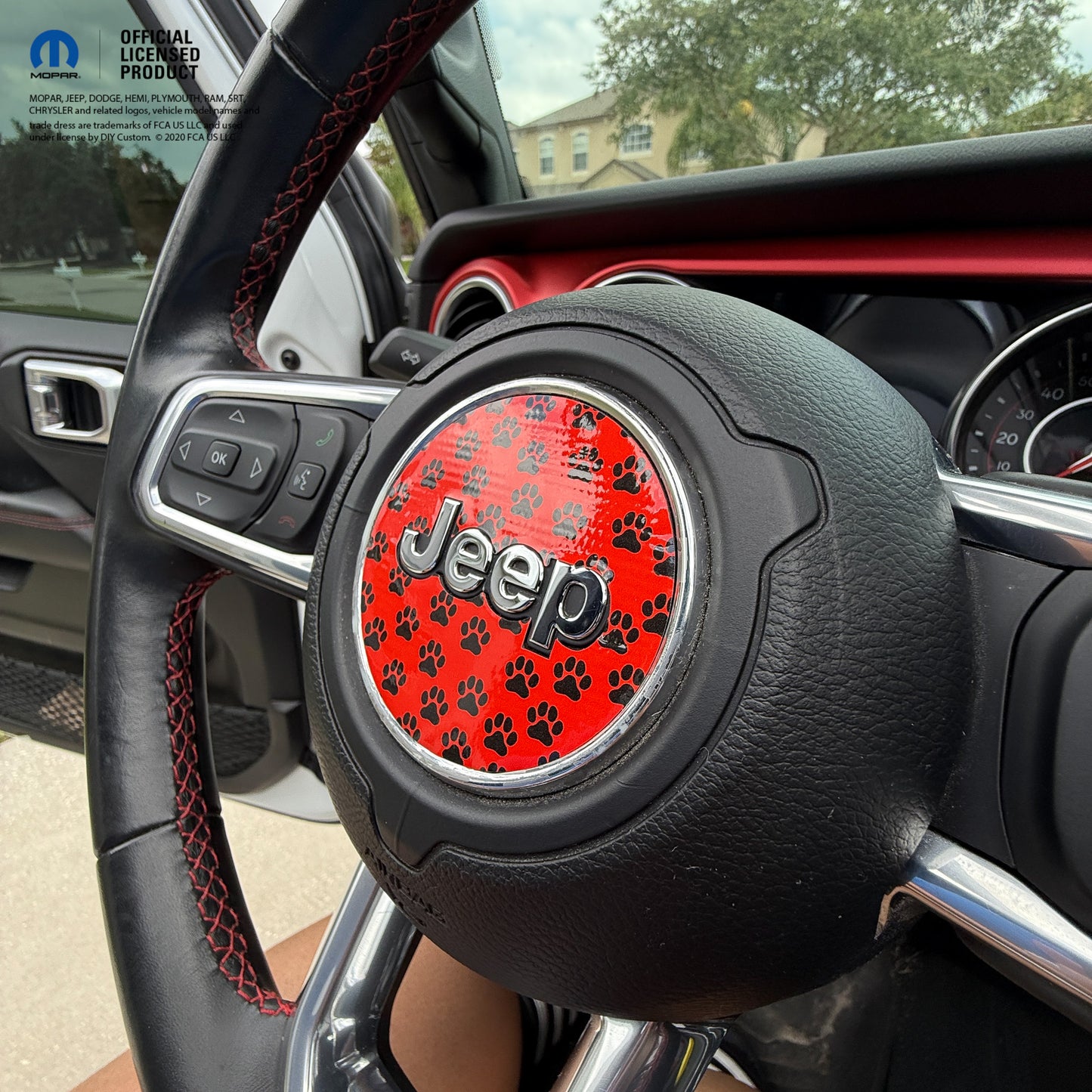 Jeep Wrangler JL Gladiator Steering Wheel Circle Black and Red Dog Paws Vinyl Decal Sticker