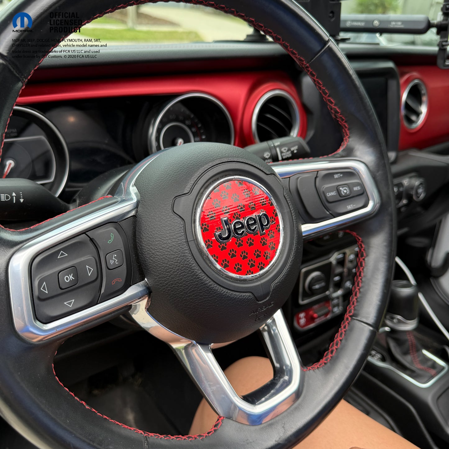 Jeep Wrangler JL Gladiator Steering Wheel Circle Black and Red Dog Paws Vinyl Decal Sticker