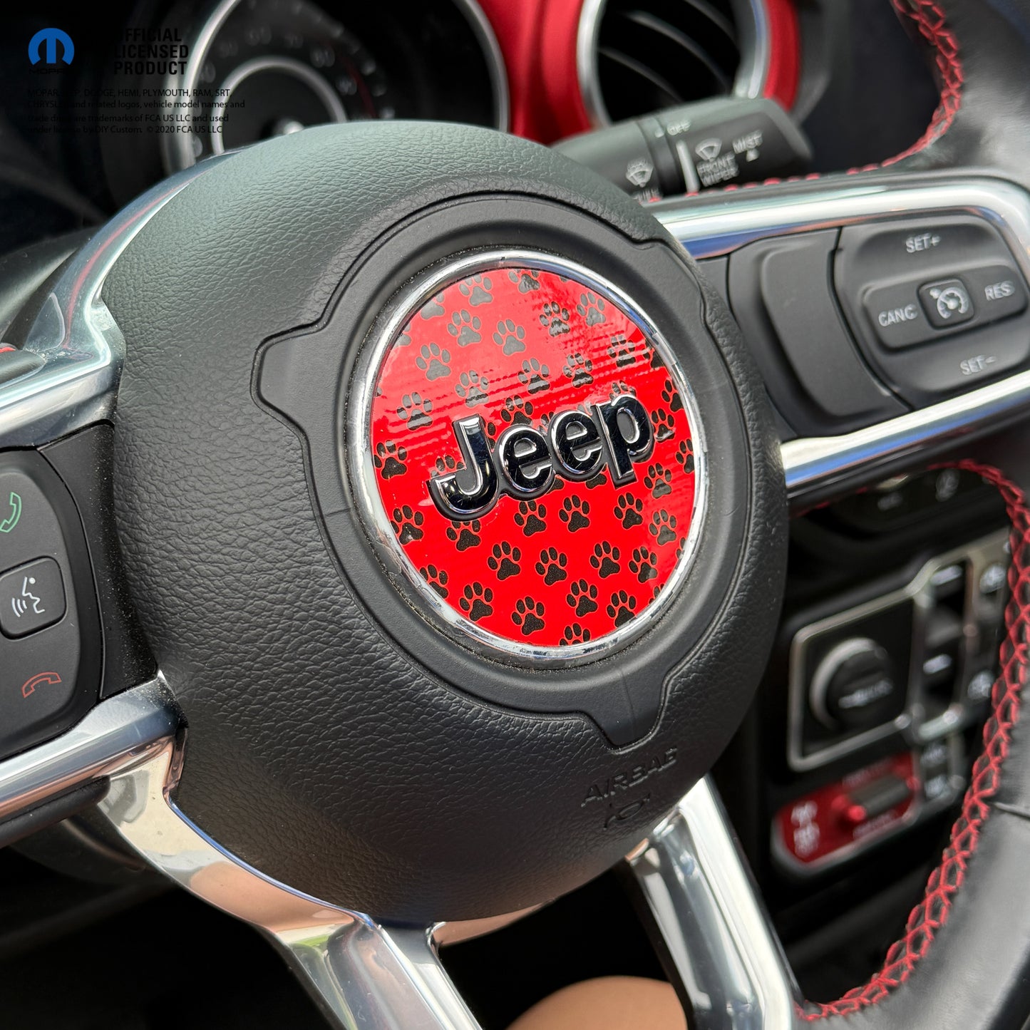 Jeep Wrangler JL Gladiator Steering Wheel Circle Black and Red Dog Paws Vinyl Decal Sticker