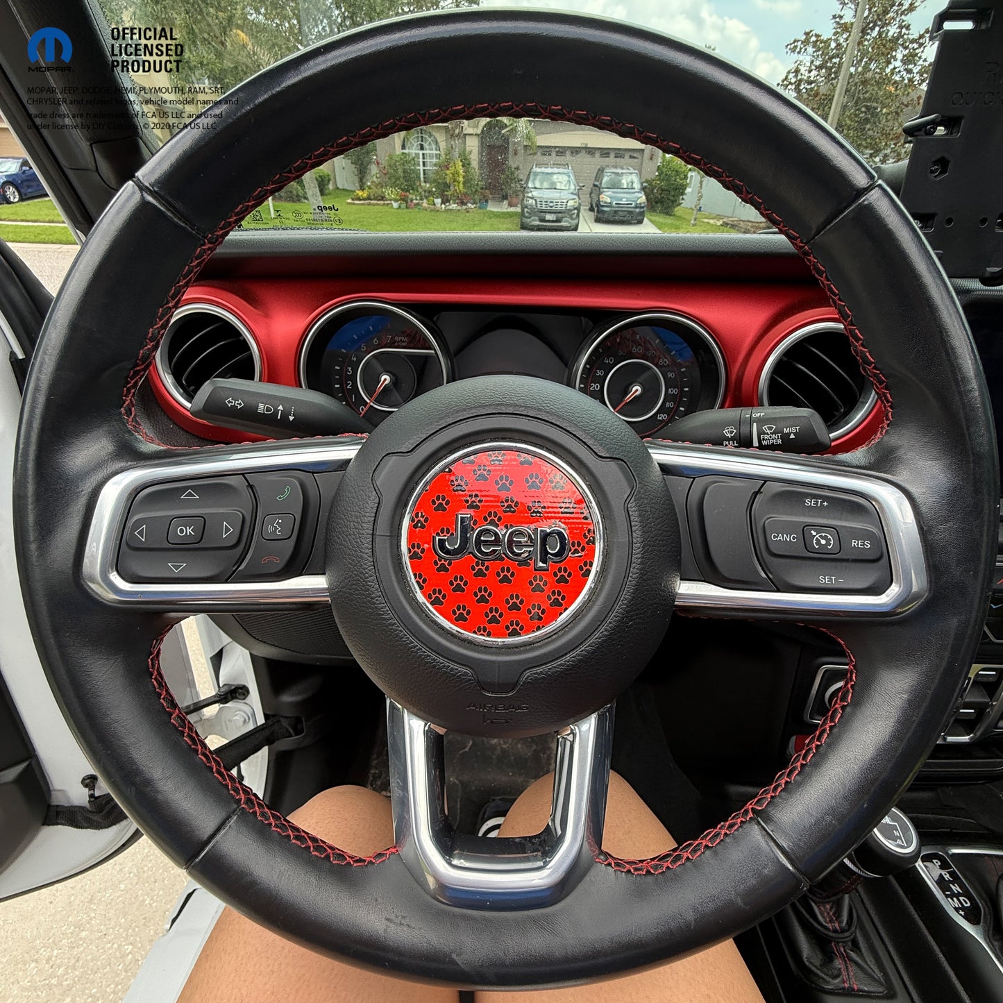 Jeep Wrangler JL Gladiator Steering Wheel Circle Black and Red Dog Paws Vinyl Decal Sticker