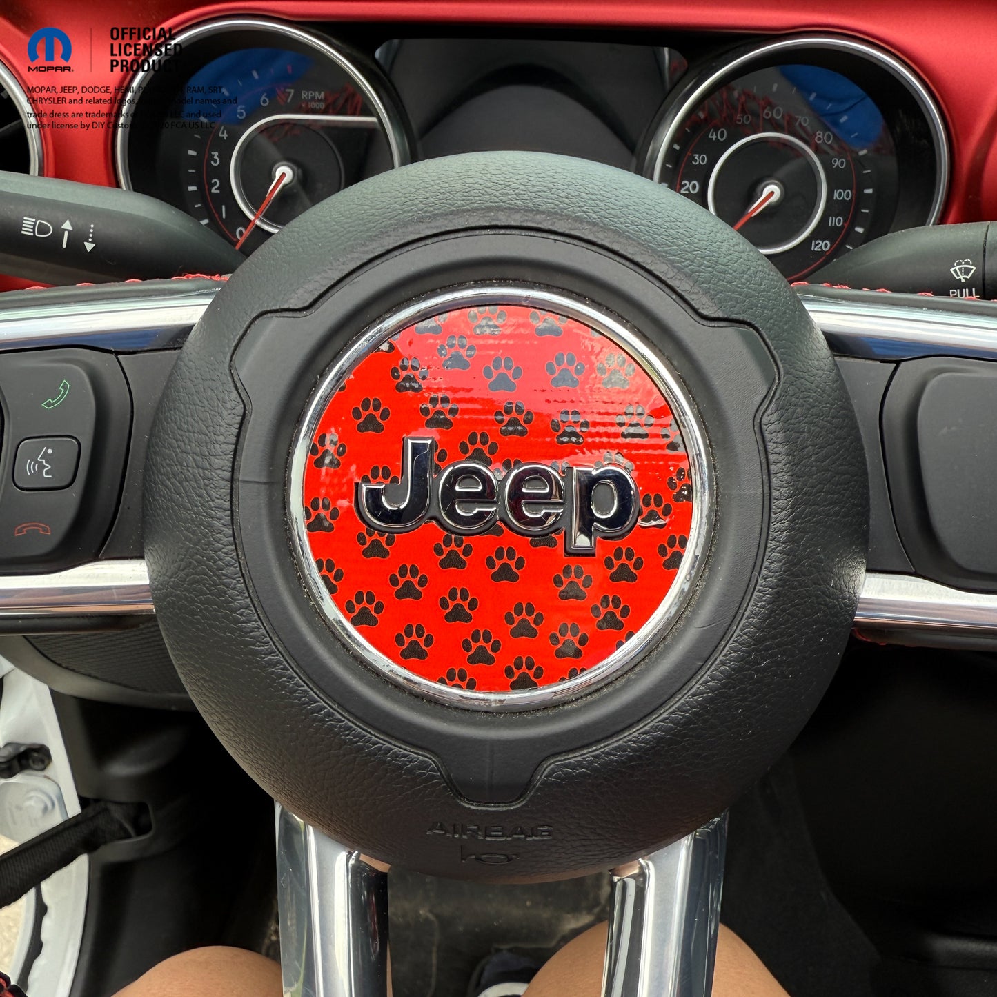 Jeep Wrangler JL Gladiator Steering Wheel Circle Black and Red Dog Paws Vinyl Decal Sticker