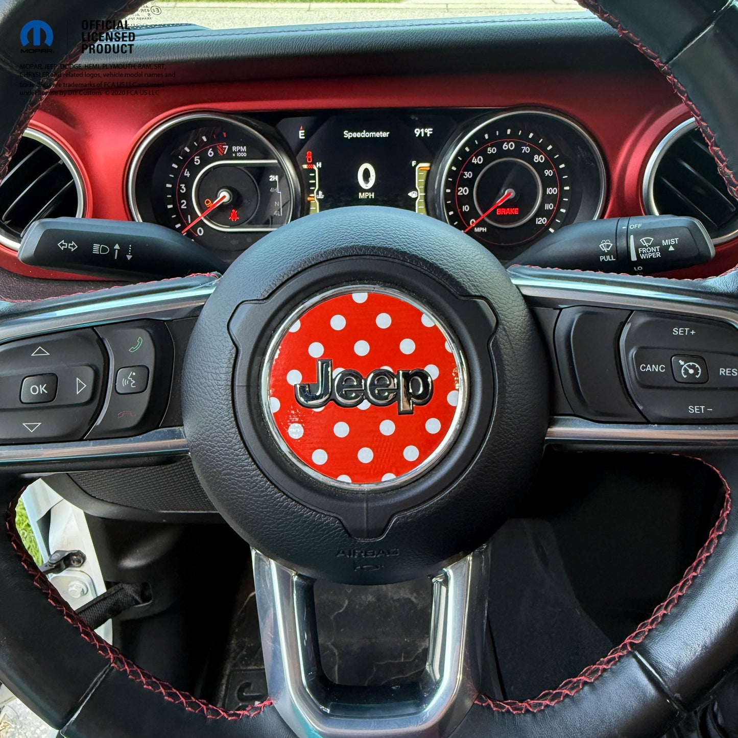 Jeep Wrangler JL Gladiator Steering Wheel Circle Red & White Polka Dot Vinyl Decal Sticker