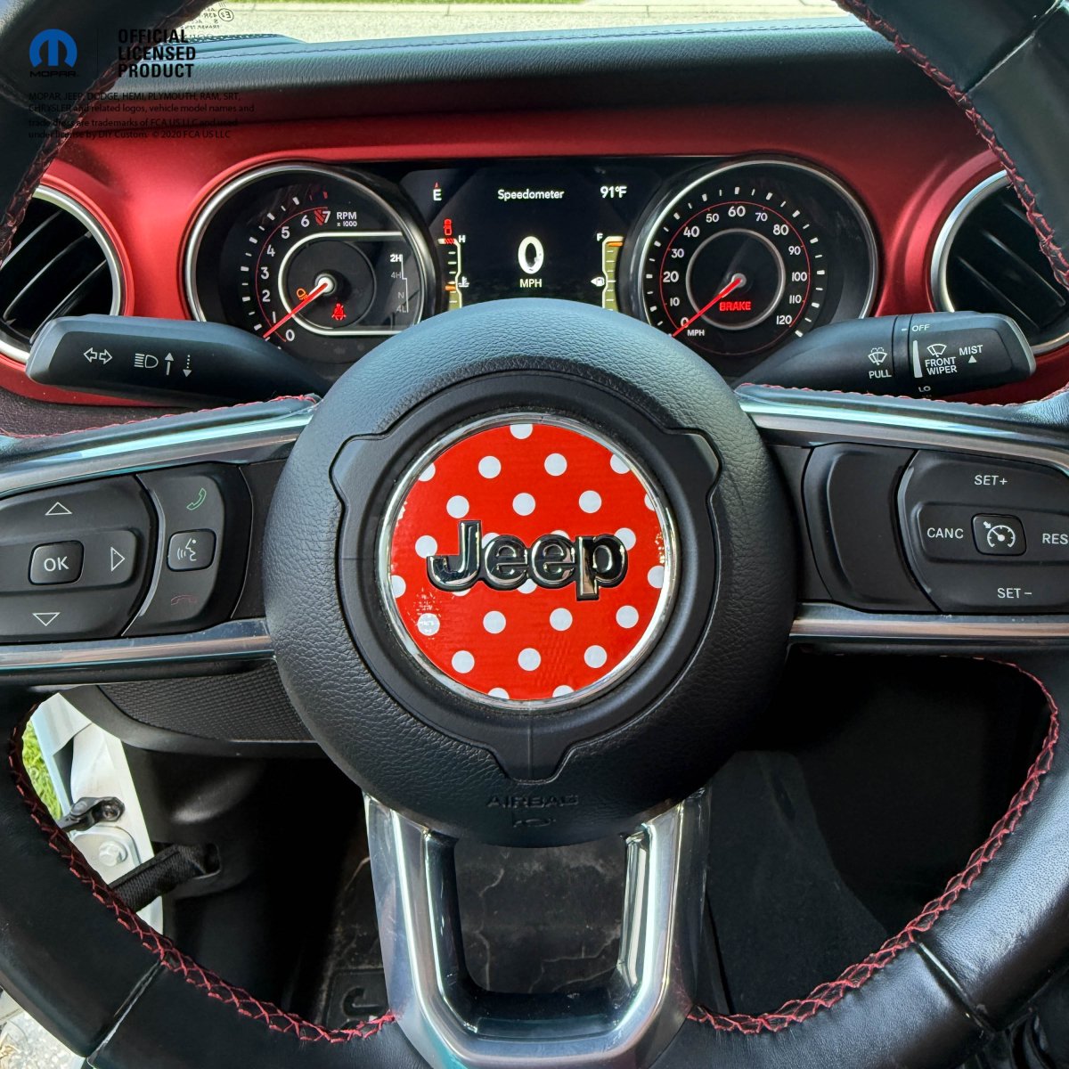 Jeep Wrangler JL Gladiator Steering Wheel Circle Red & White Polka Dot Vinyl Decal Sticker - Tiny Wrapz