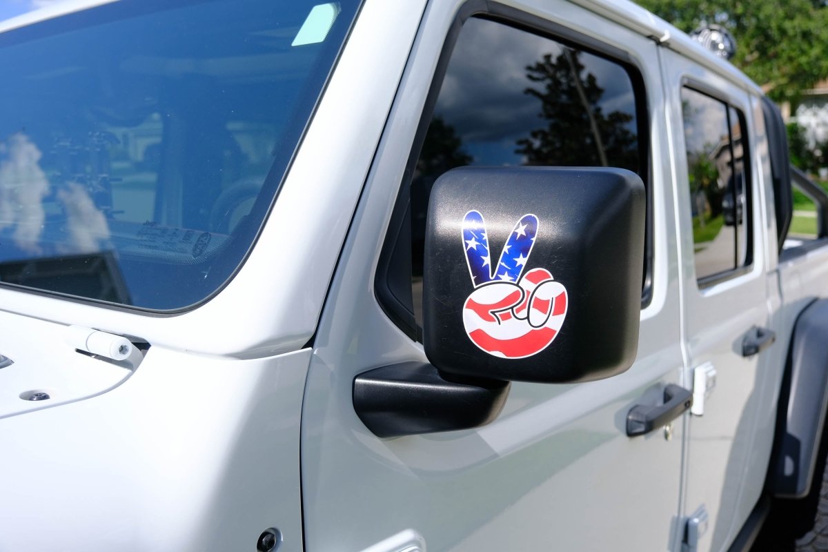 American Flag Peace Wave Left & Right Mirrors Vinyl Decals Fits All Jeeps