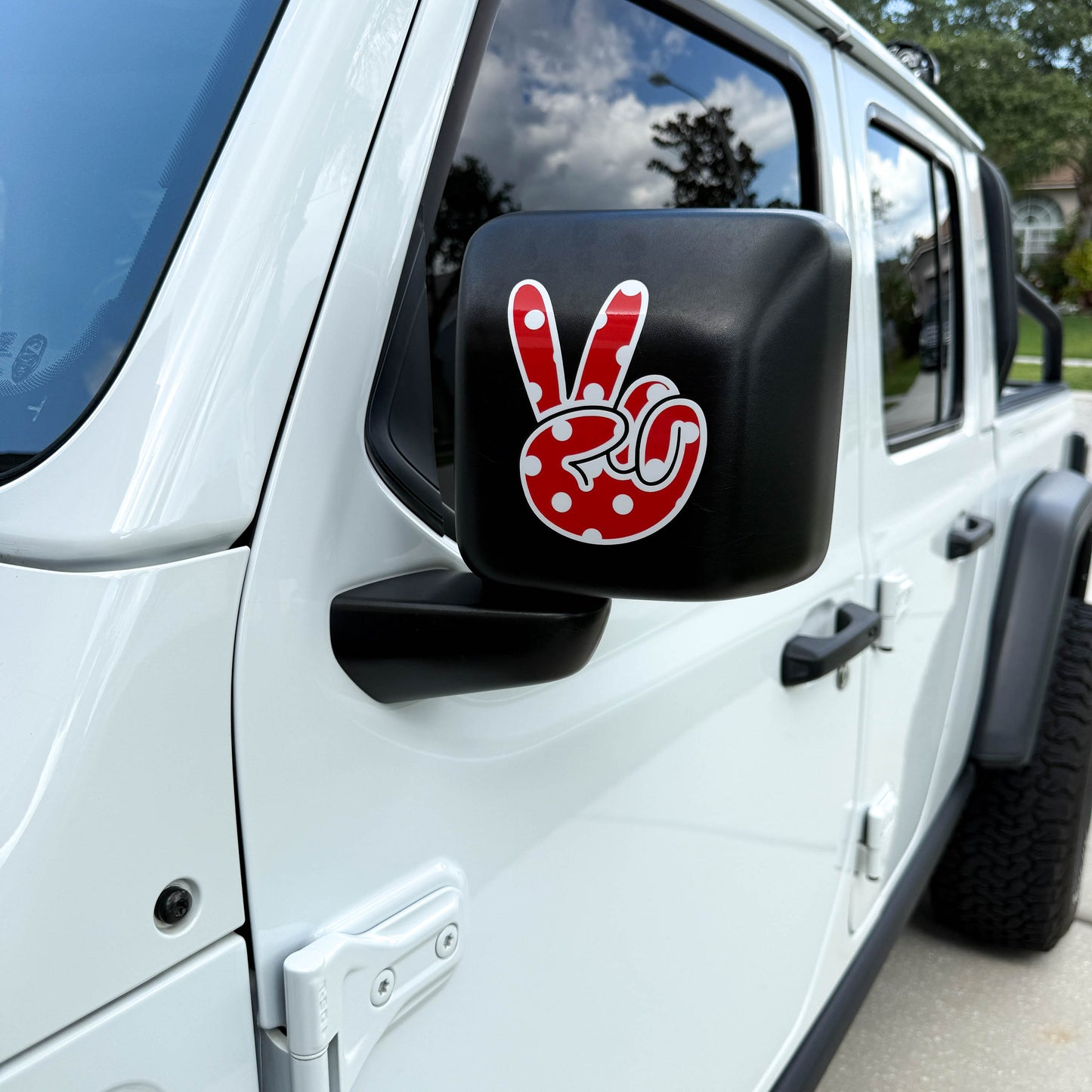 Red & White Polka Dot Peace Wave Left & Right Mirrors Vinyl Decals Fits All Jeeps