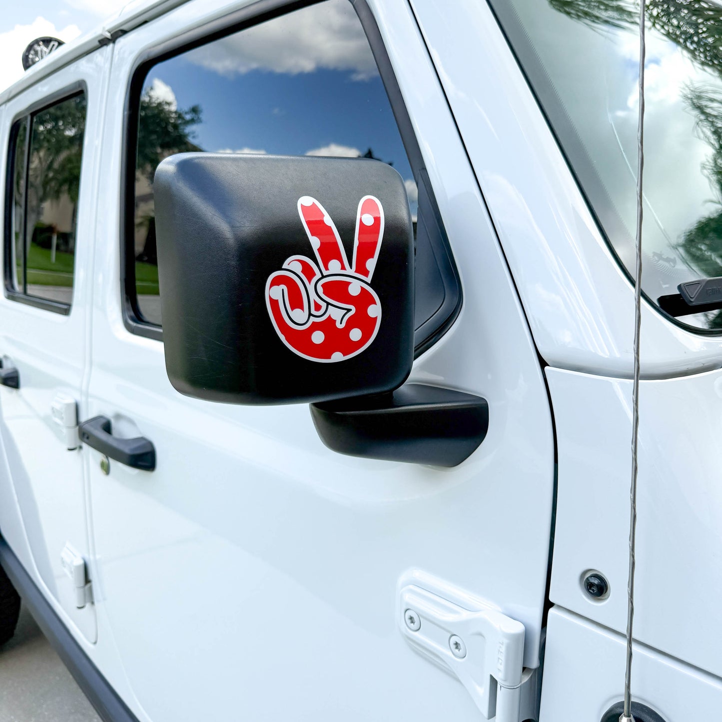 Red & White Polka Dot Peace Wave Left & Right Mirrors Vinyl Decals Fits All Jeeps