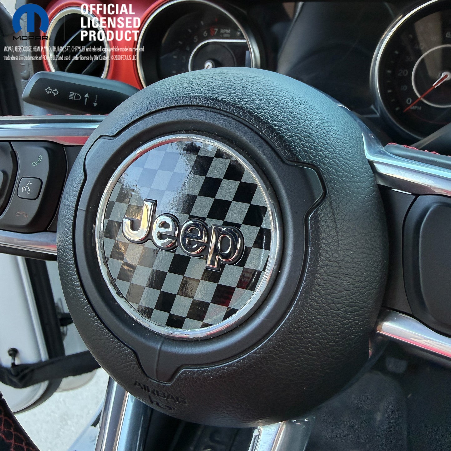 Jeep Wrangler JL Gladiator Steering Wheel Black & Gray Circle Checkered Flag Vinyl Decal Sticker