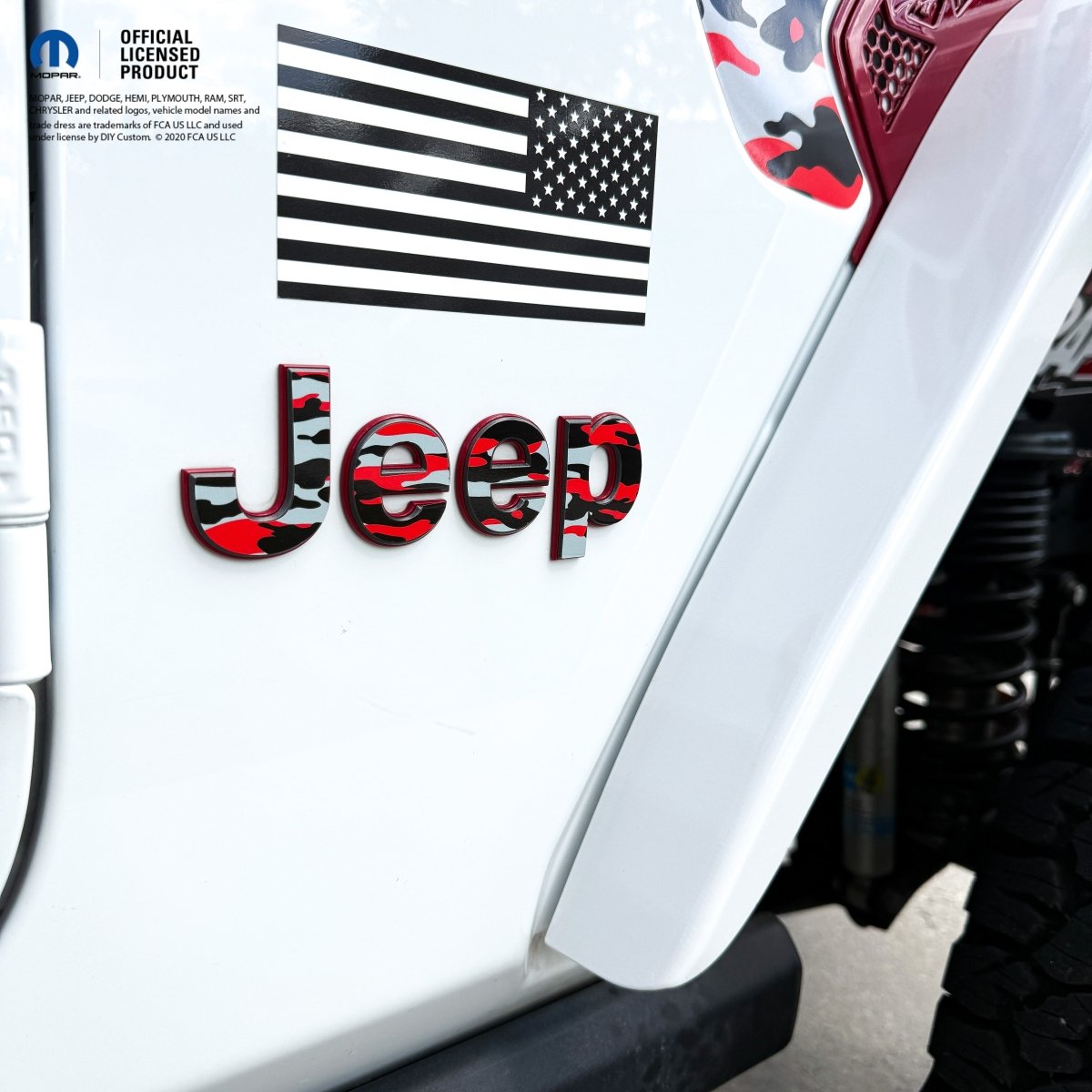 Jeep Emblem Overlay Decals - Red and Gray Camo - Tiny Wrapz