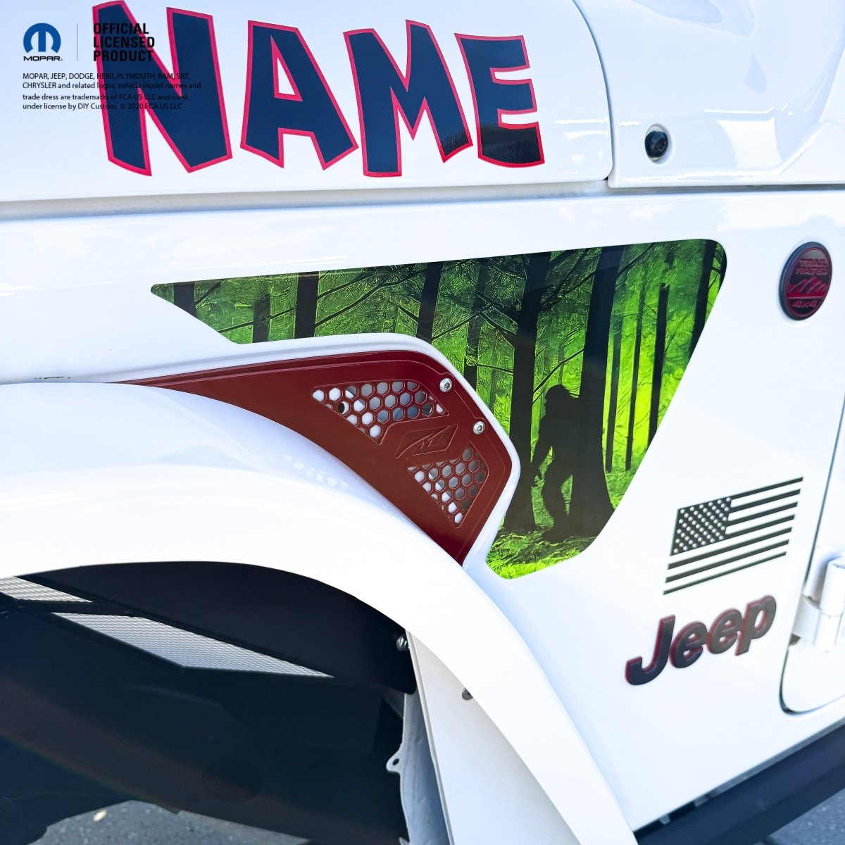 Jeep Fender Vent Decals Pair "Big Foot-Green" Fits 2018-2026 Wrangler JL & Gladiator - Tiny Wrapz