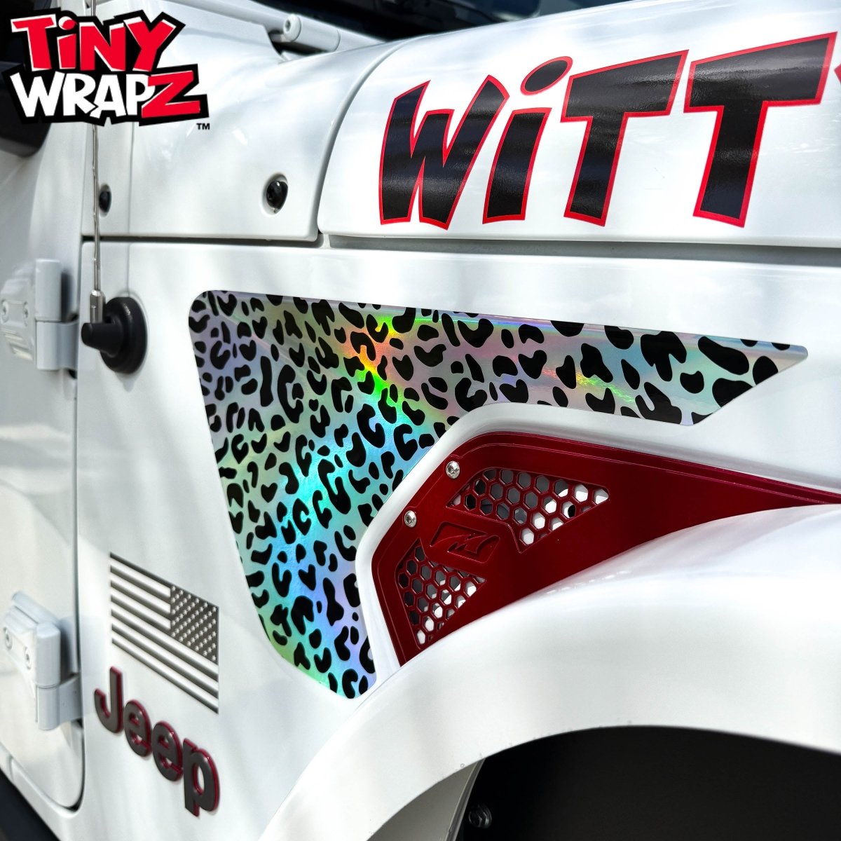 Jeep Fender Vent Decals Pair "Black & White Leopard" Fits 2018-2026 Wrangler JL & Gladiator - Tiny Wrapz