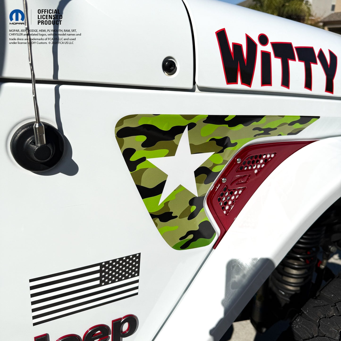Jeep Fender Vent Decals Pair "Army Green Camo & Star" Fits 2018-2026 Wrangler JL & Gladiator