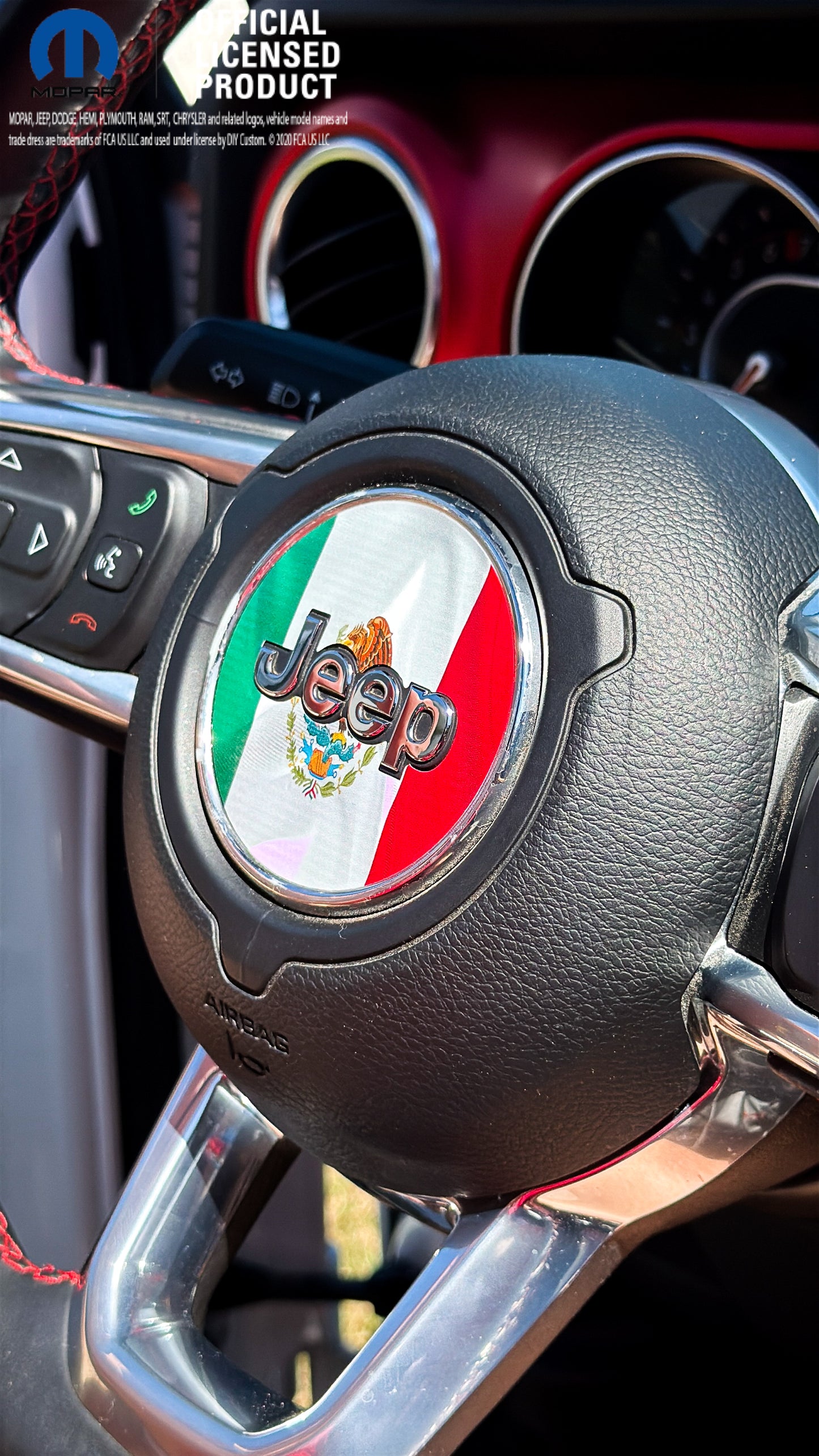 Jeep Wrangler JL Gladiator Steering Wheel Circle Mexican Flag Vinyl Decal Sticker